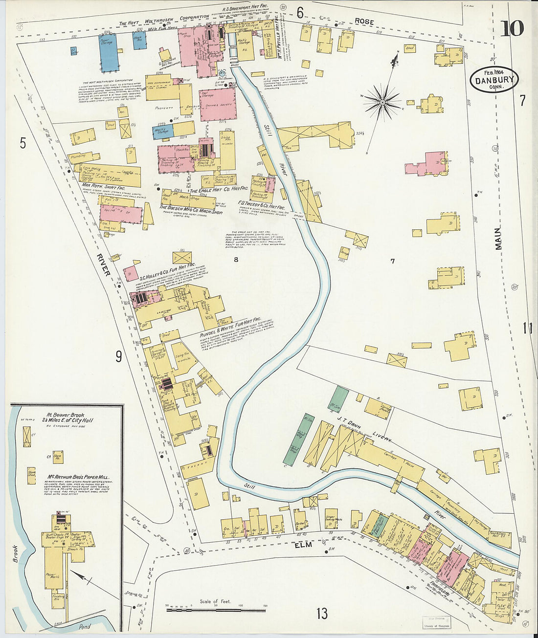 This old map of Danbury, Fairfield County, Connecticut was created by Sanborn Map Company in 1904