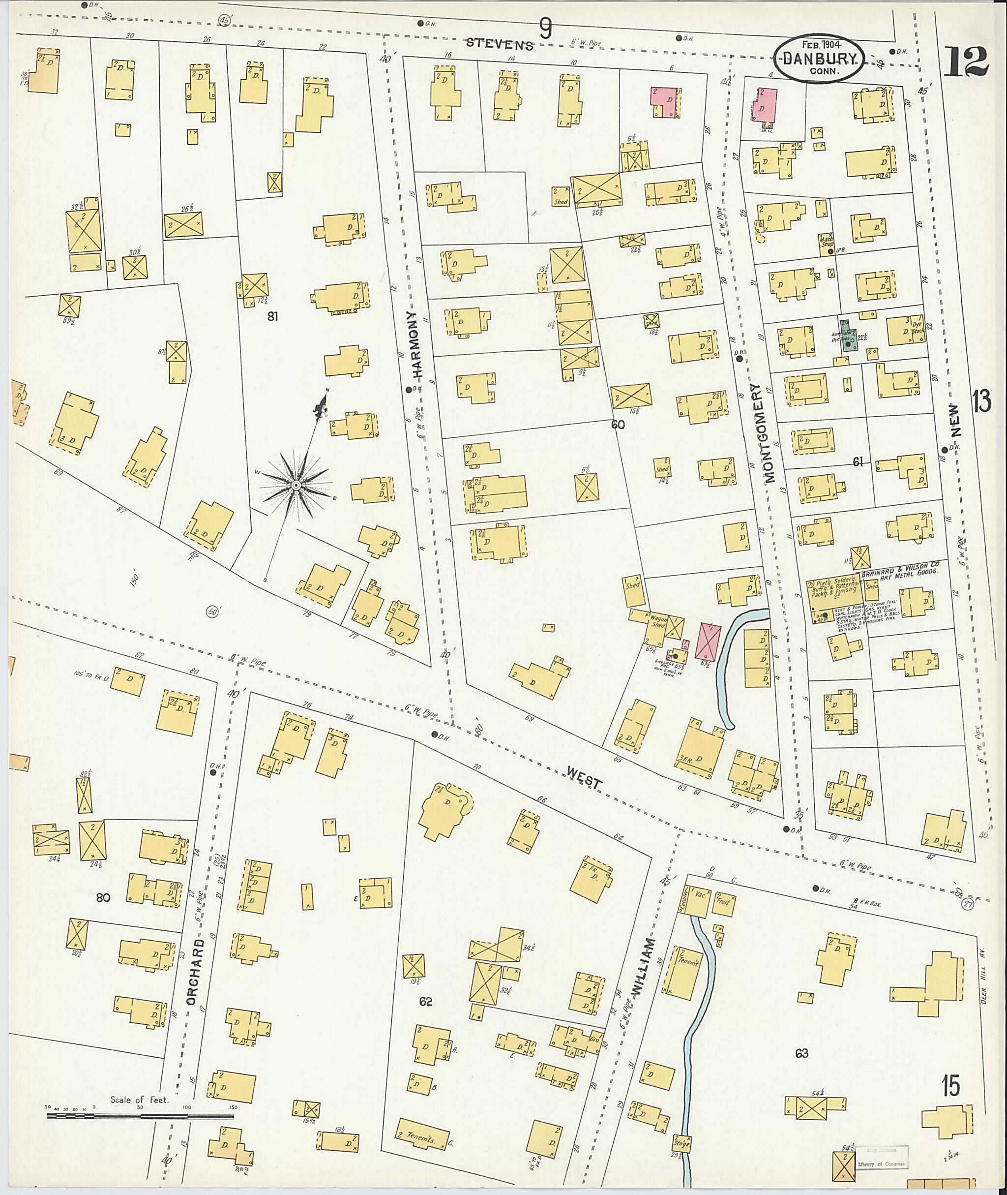 This old map of Danbury, Fairfield County, Connecticut was created by Sanborn Map Company in 1904