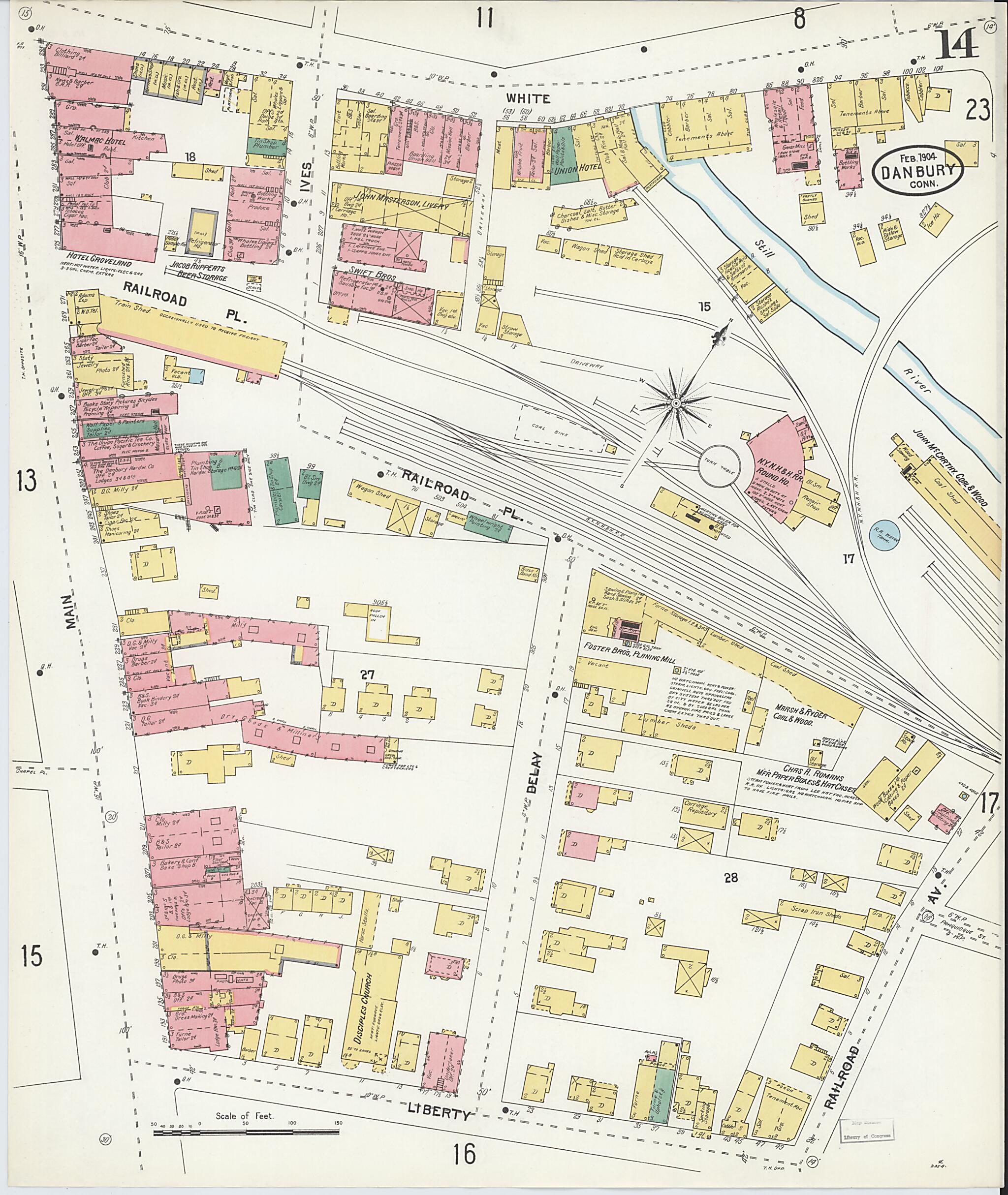 This old map of Danbury, Fairfield County, Connecticut was created by Sanborn Map Company in 1904