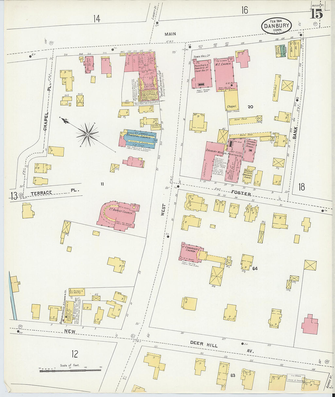 This old map of Danbury, Fairfield County, Connecticut was created by Sanborn Map Company in 1904