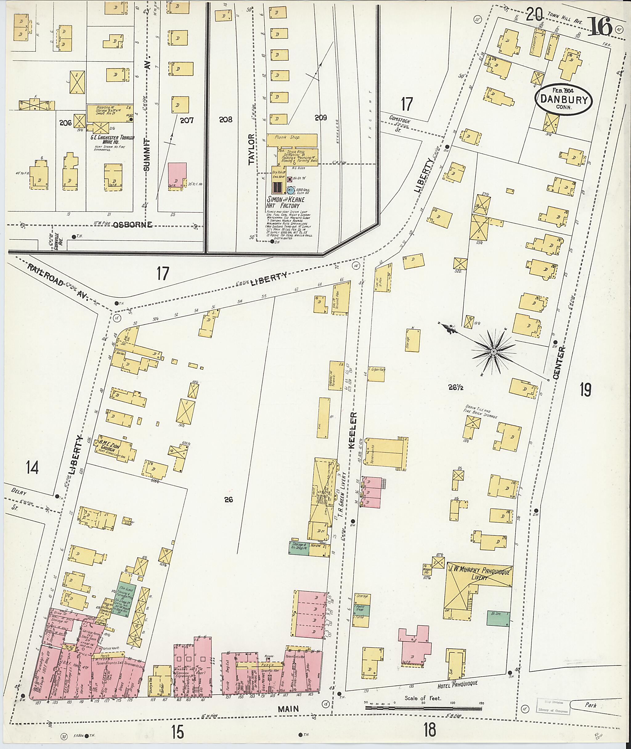 This old map of Danbury, Fairfield County, Connecticut was created by Sanborn Map Company in 1904