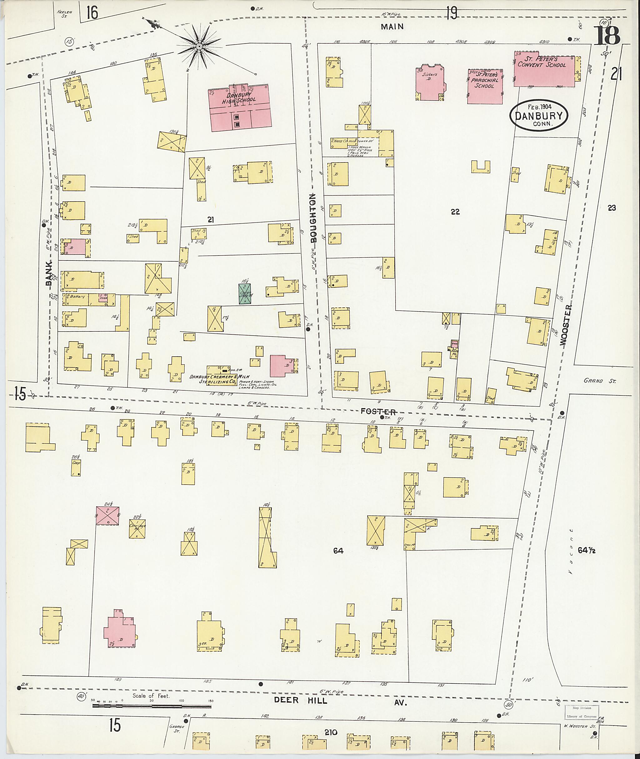 This old map of Danbury, Fairfield County, Connecticut was created by Sanborn Map Company in 1904