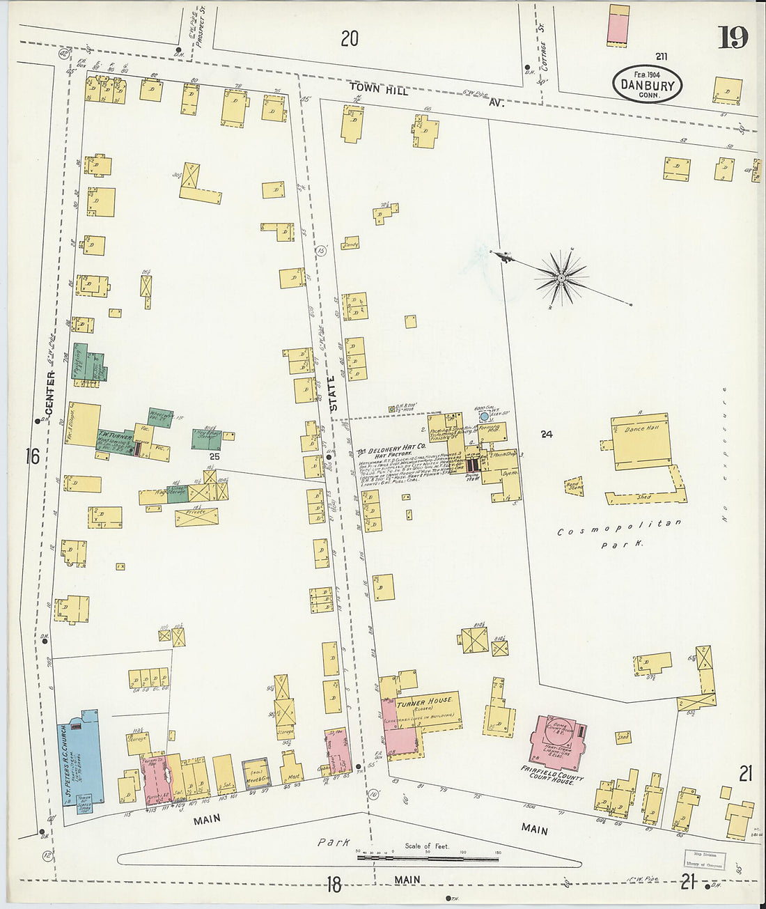 This old map of Danbury, Fairfield County, Connecticut was created by Sanborn Map Company in 1904