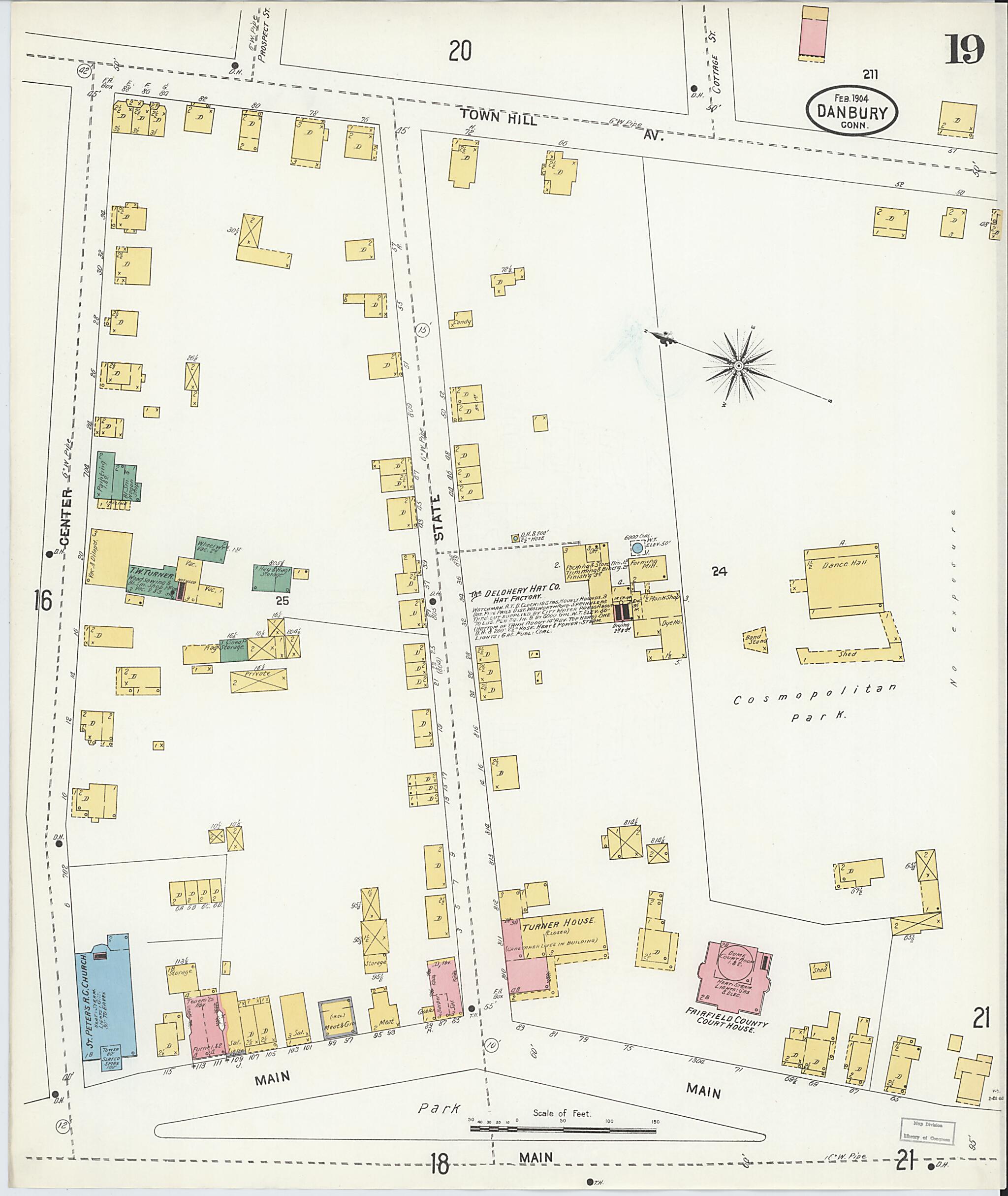 This old map of Danbury, Fairfield County, Connecticut was created by Sanborn Map Company in 1904