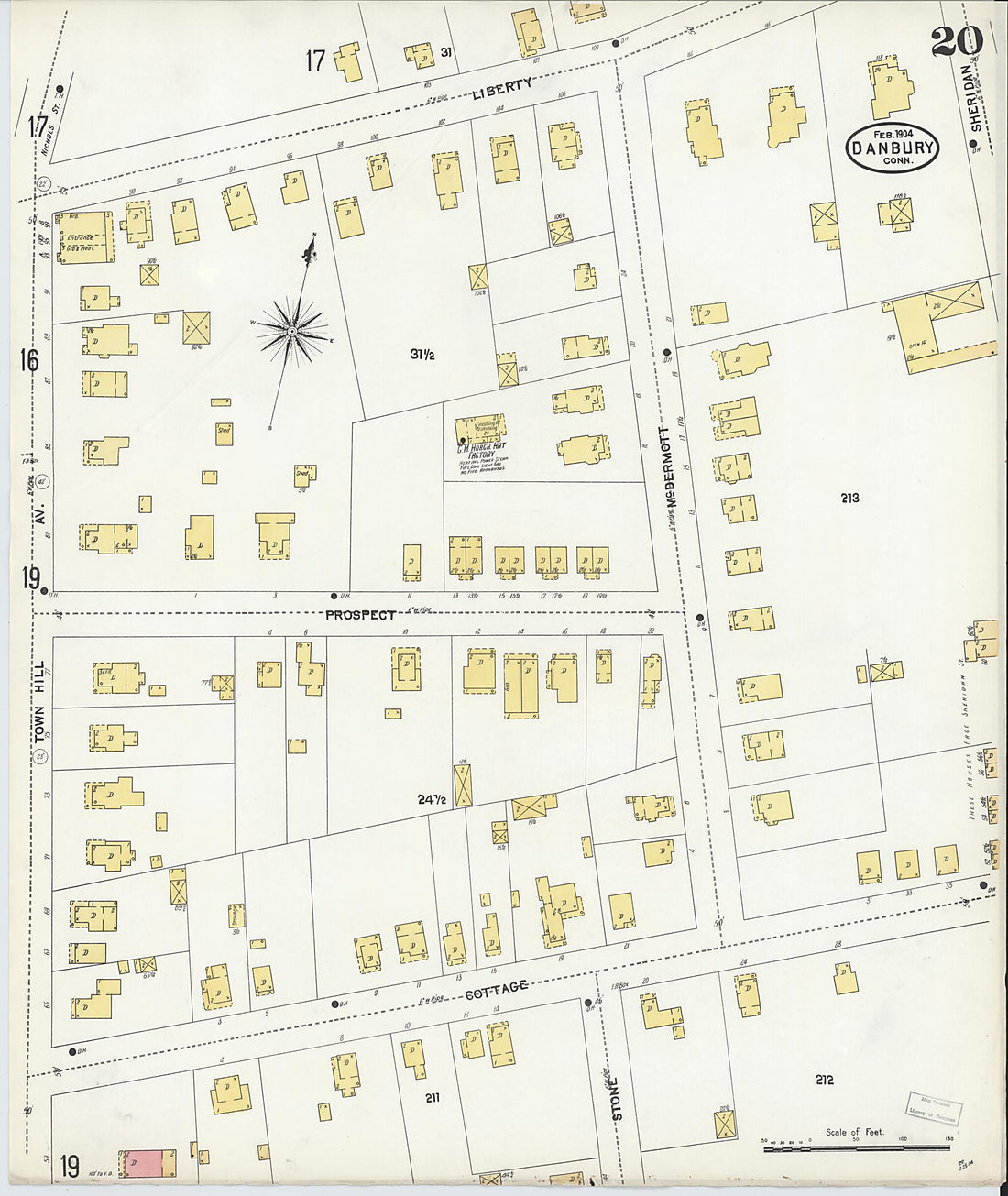 This old map of Danbury, Fairfield County, Connecticut was created by Sanborn Map Company in 1904