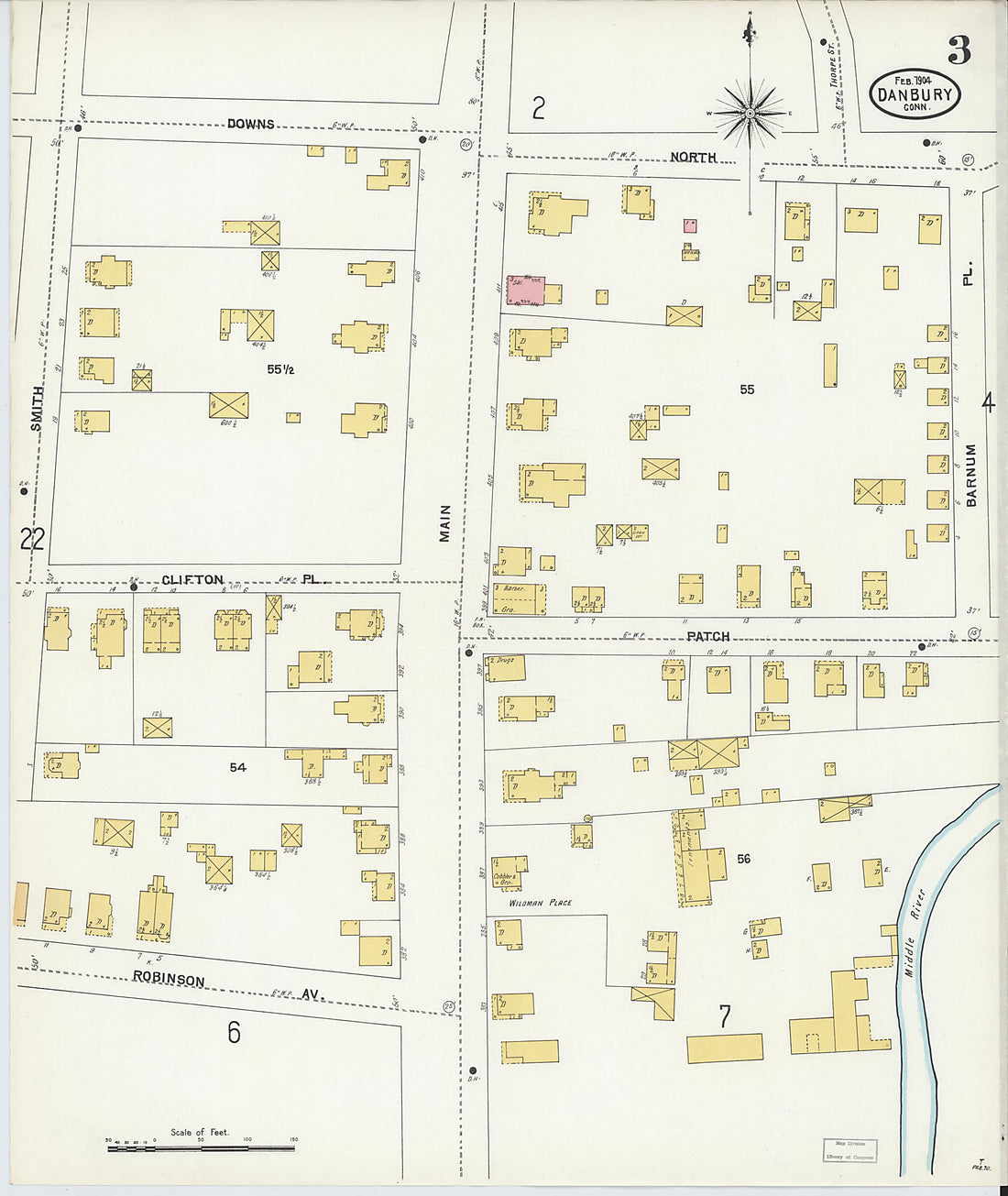 This old map of Danbury, Fairfield County, Connecticut was created by Sanborn Map Company in 1904