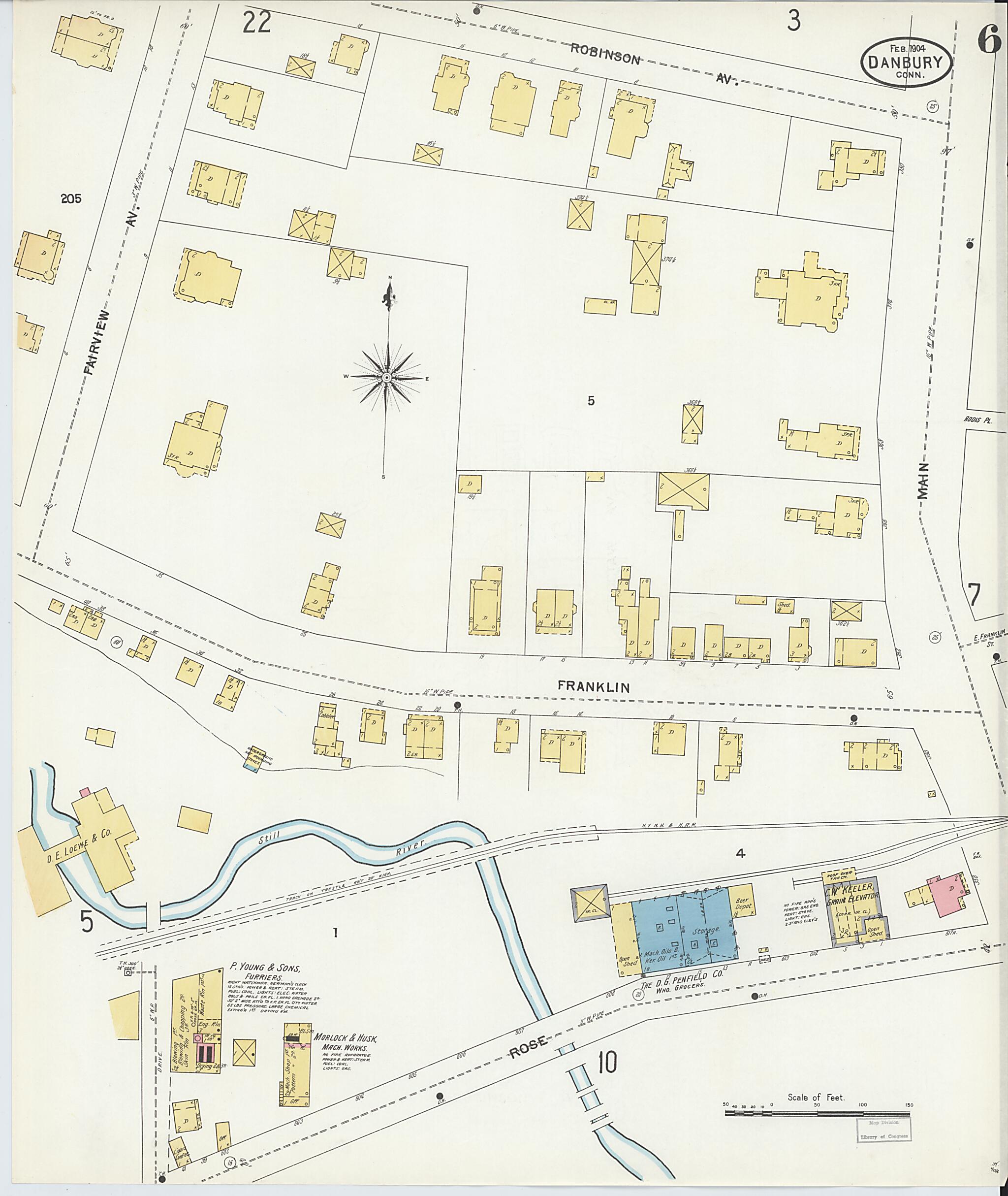 This old map of Danbury, Fairfield County, Connecticut was created by Sanborn Map Company in 1904