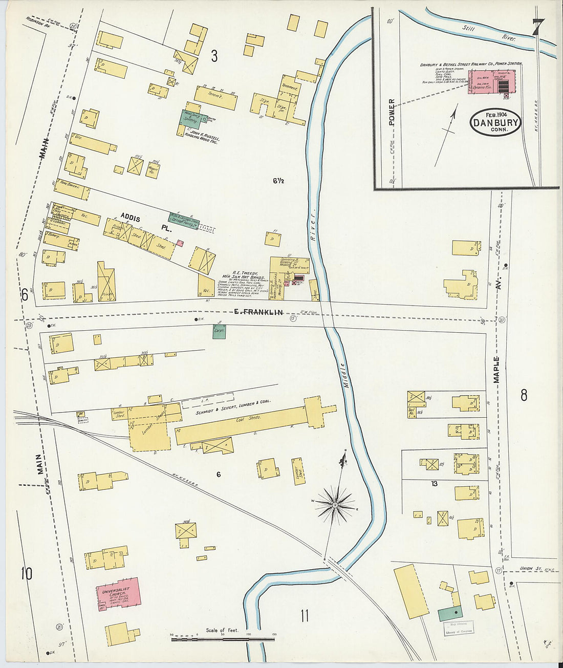 This old map of Danbury, Fairfield County, Connecticut was created by Sanborn Map Company in 1904