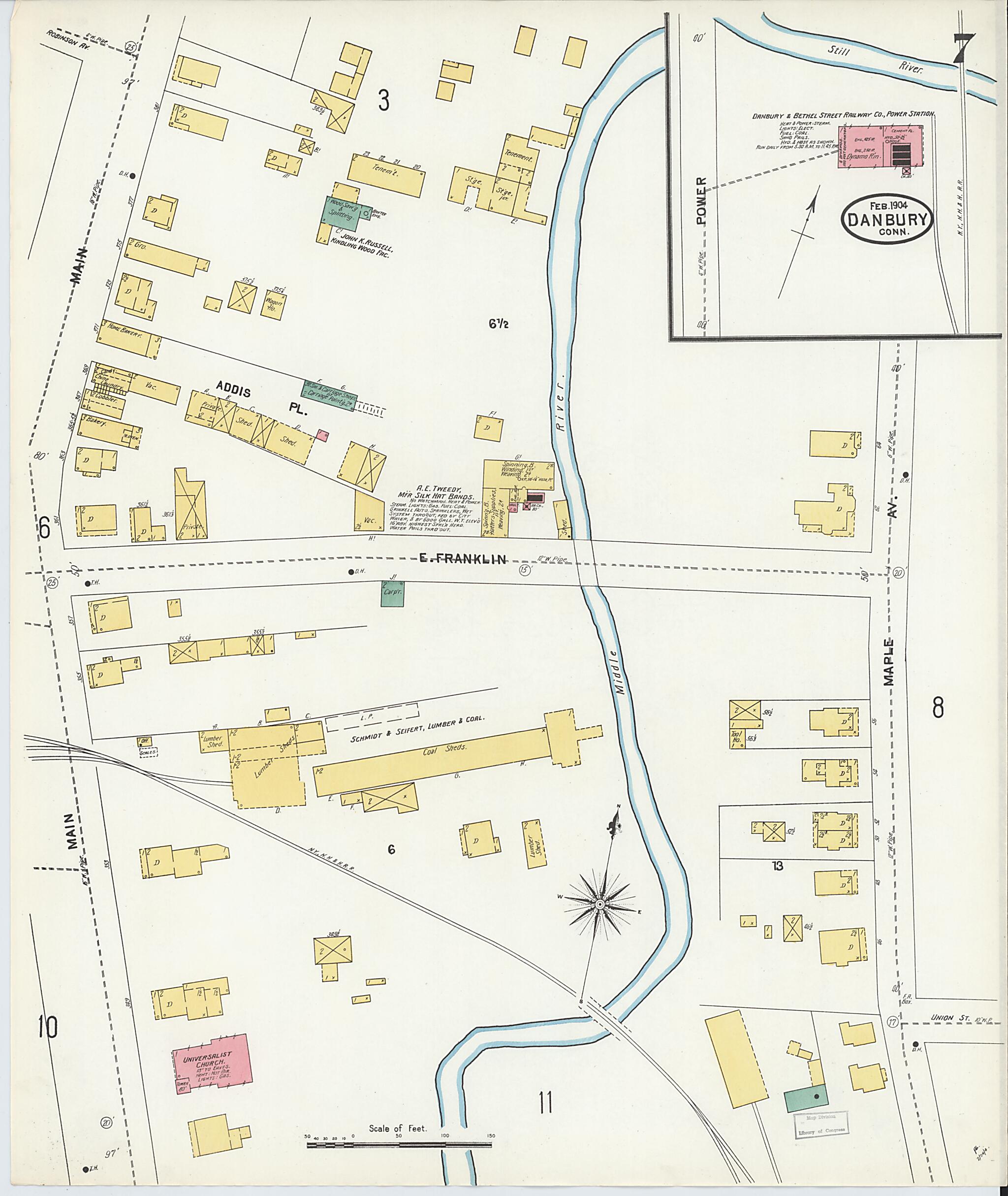This old map of Danbury, Fairfield County, Connecticut was created by Sanborn Map Company in 1904