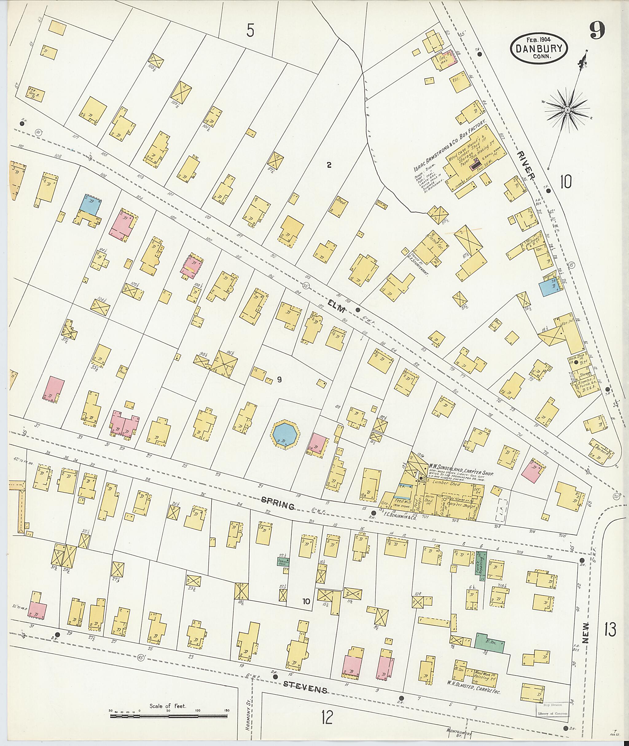 This old map of Danbury, Fairfield County, Connecticut was created by Sanborn Map Company in 1904