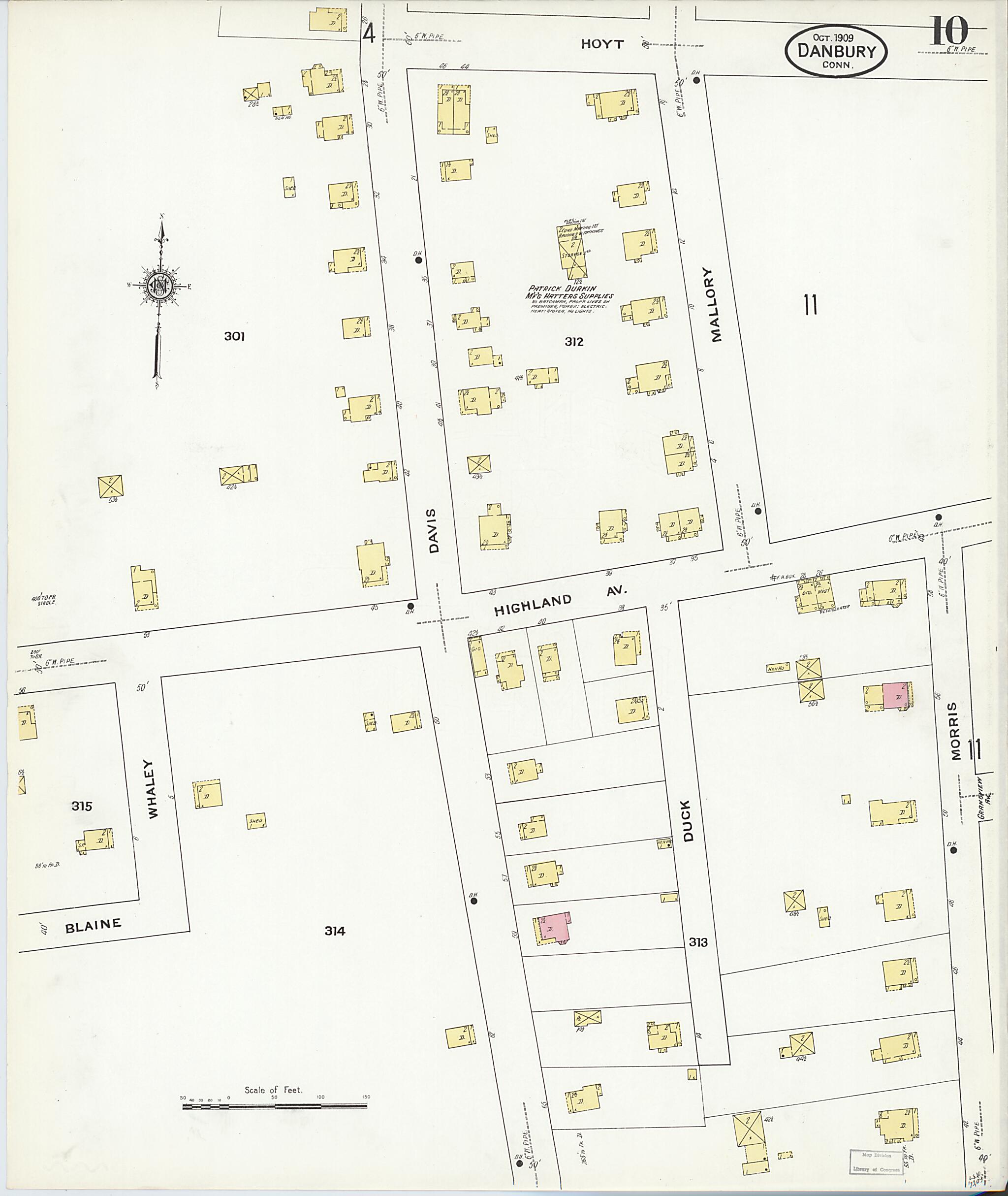 This old map of Danbury, Fairfield County, Connecticut was created by Sanborn Map Company in 1909