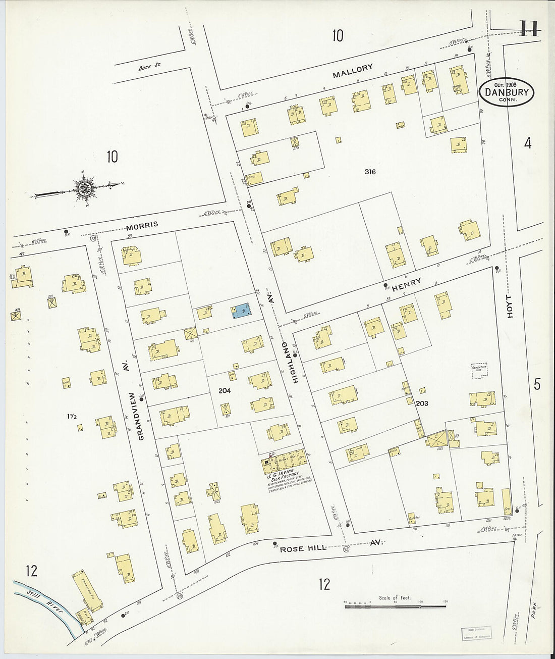 This old map of Danbury, Fairfield County, Connecticut was created by Sanborn Map Company in 1909