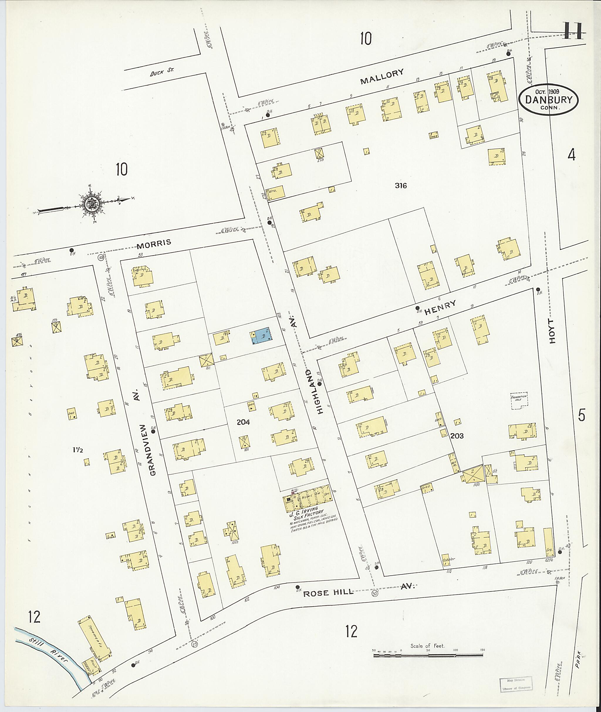 This old map of Danbury, Fairfield County, Connecticut was created by Sanborn Map Company in 1909