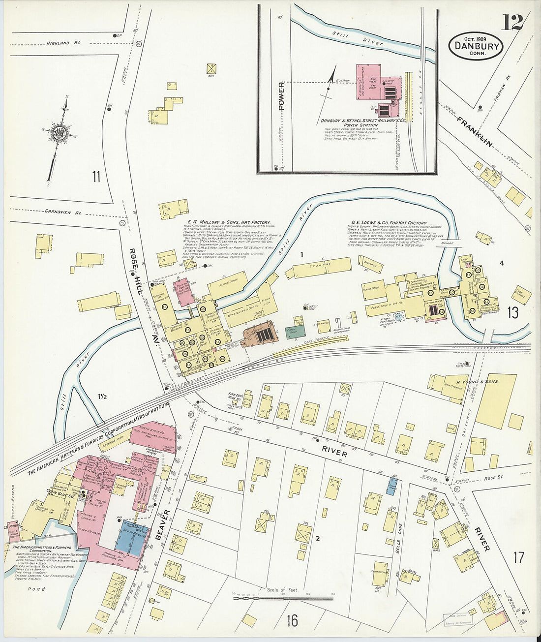 This old map of Danbury, Fairfield County, Connecticut was created by Sanborn Map Company in 1909