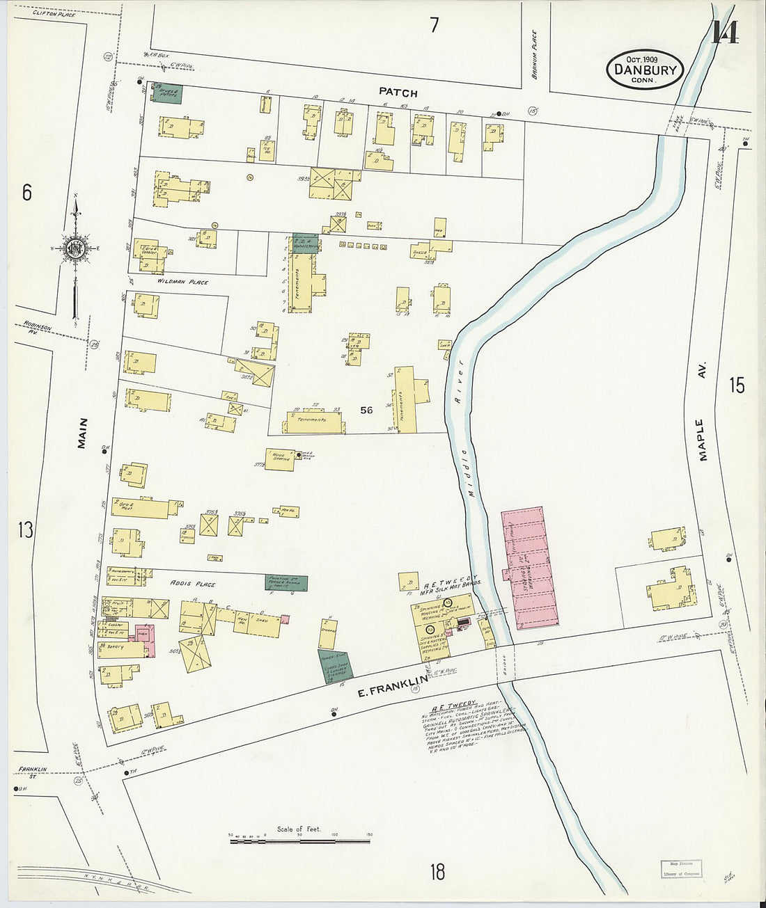 This old map of Danbury, Fairfield County, Connecticut was created by Sanborn Map Company in 1909