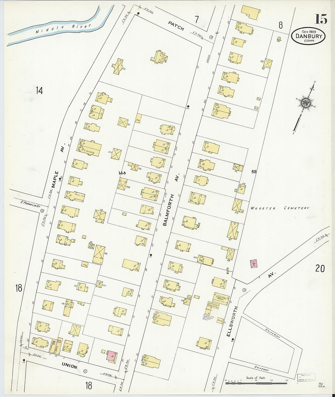 This old map of Danbury, Fairfield County, Connecticut was created by Sanborn Map Company in 1909