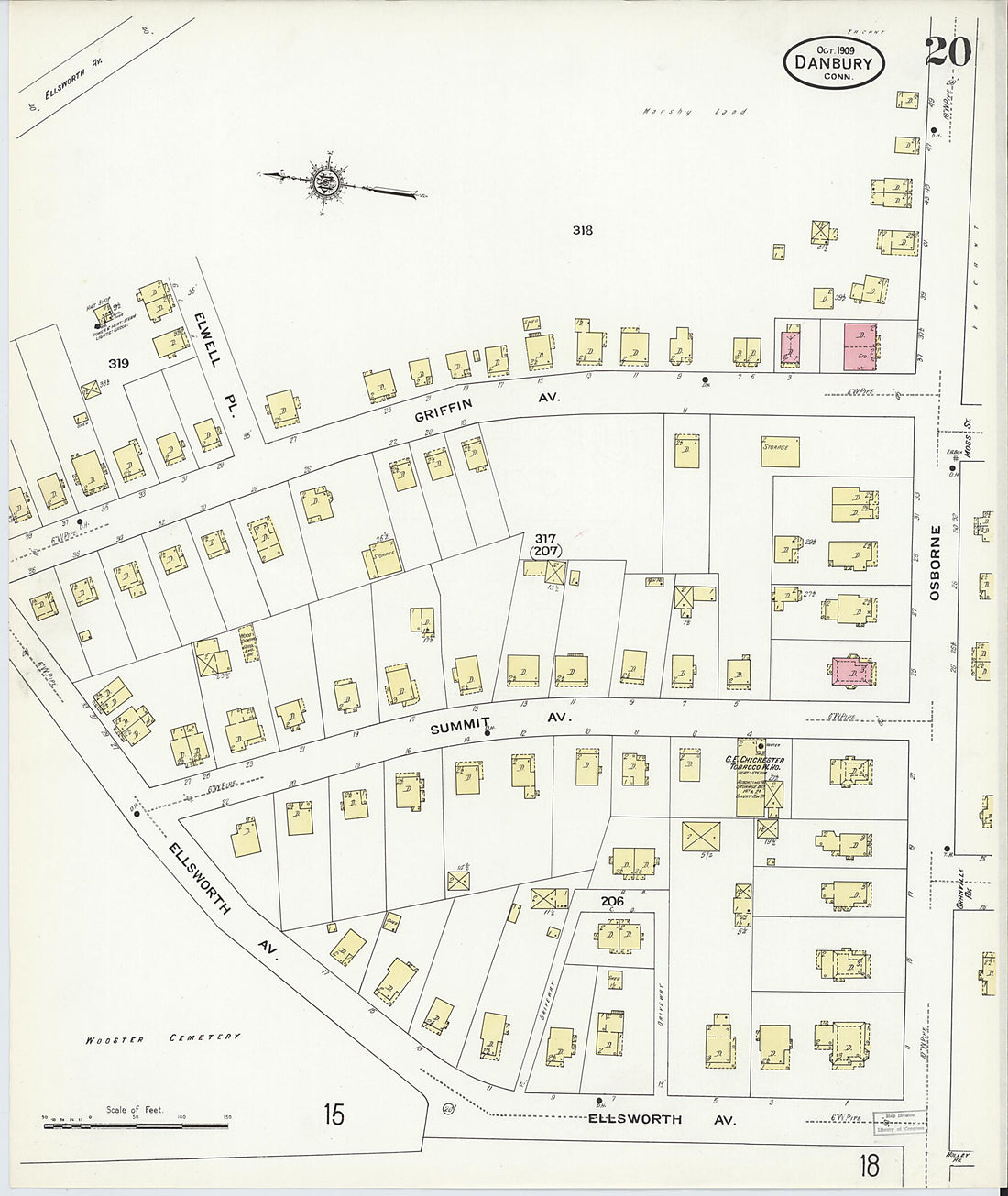 This old map of Danbury, Fairfield County, Connecticut was created by Sanborn Map Company in 1909