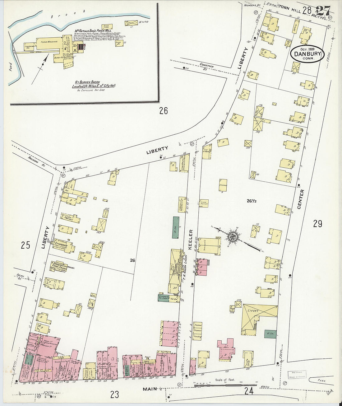 This old map of Danbury, Fairfield County, Connecticut was created by Sanborn Map Company in 1909