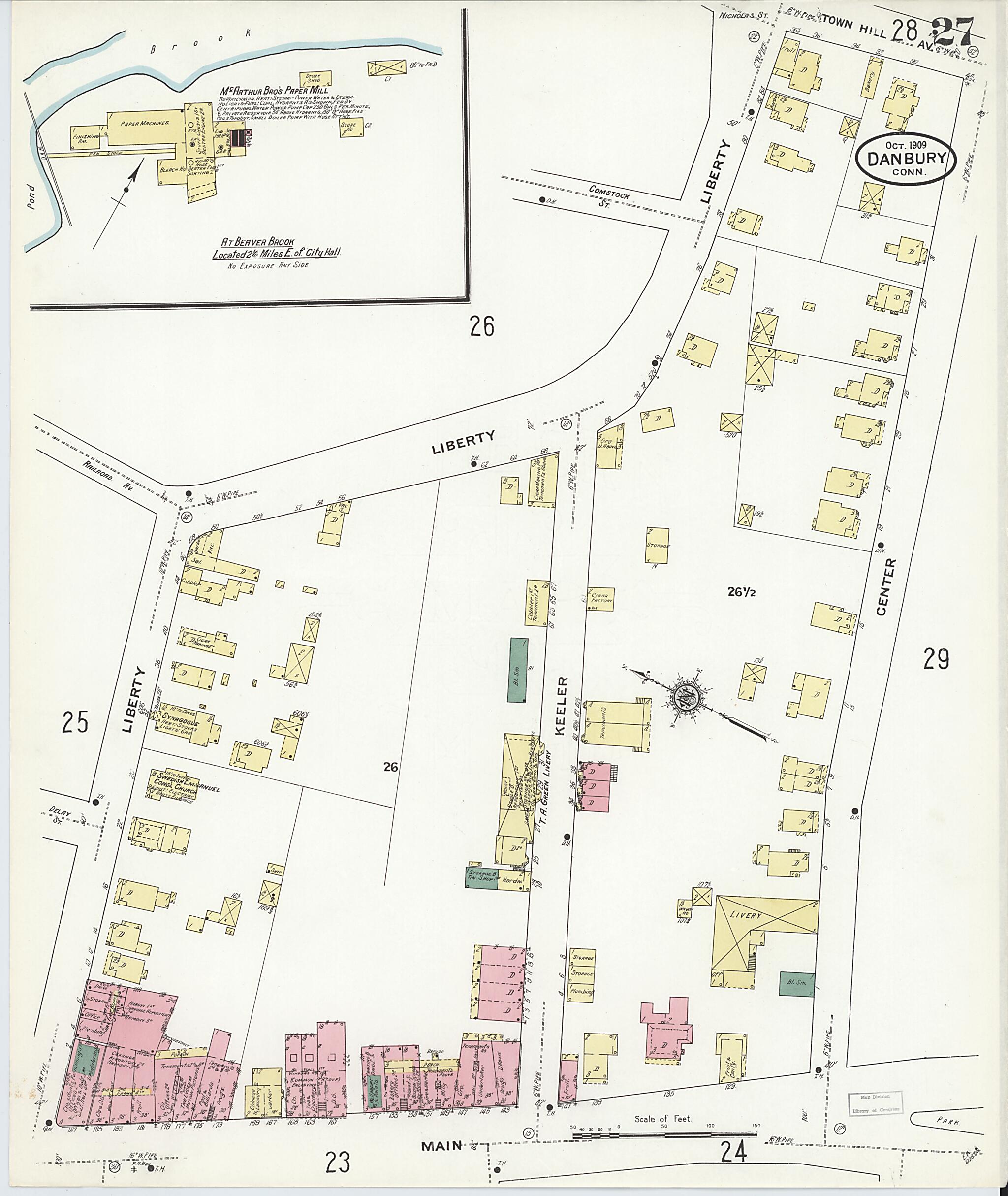 This old map of Danbury, Fairfield County, Connecticut was created by Sanborn Map Company in 1909