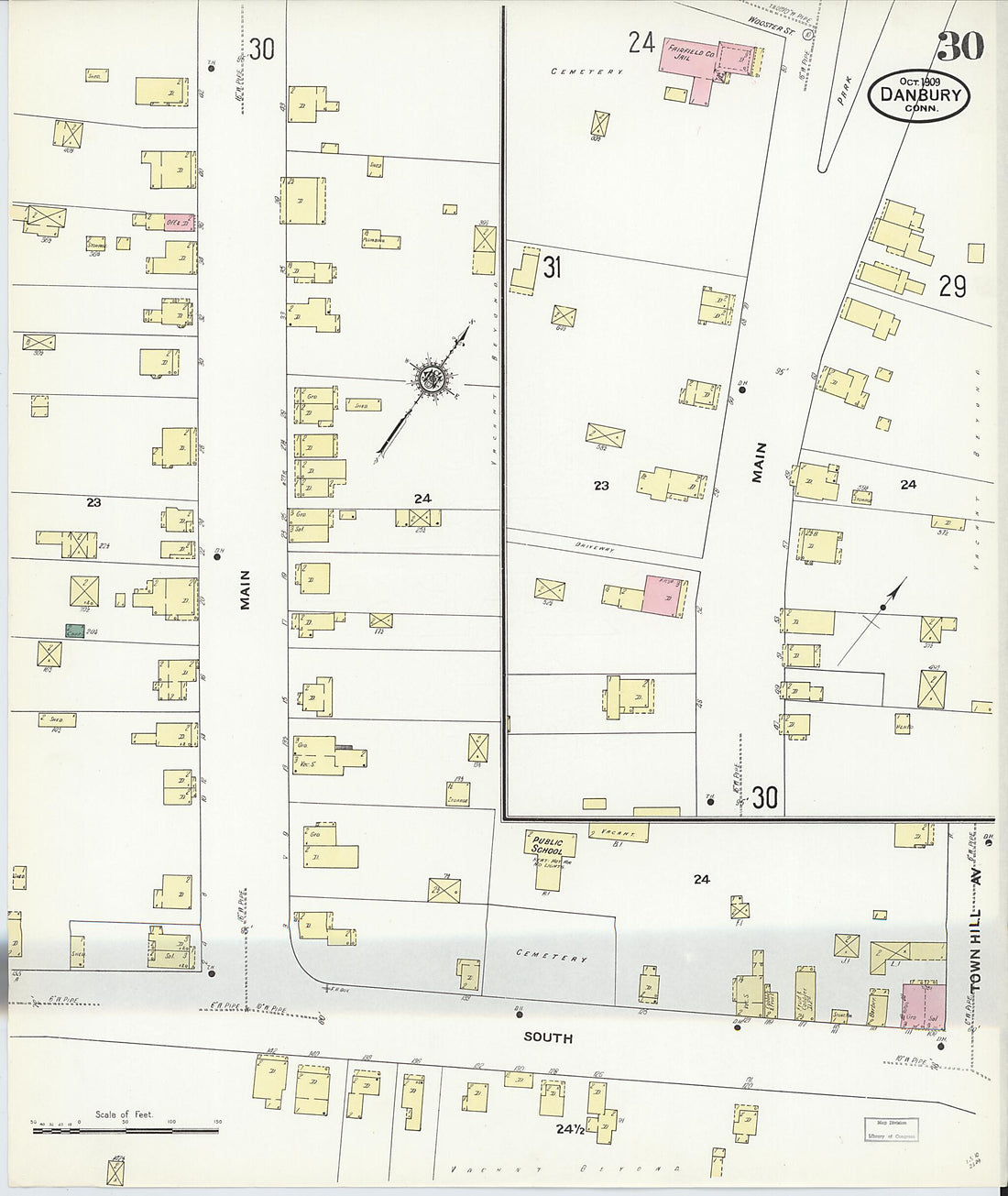This old map of Danbury, Fairfield County, Connecticut was created by Sanborn Map Company in 1909