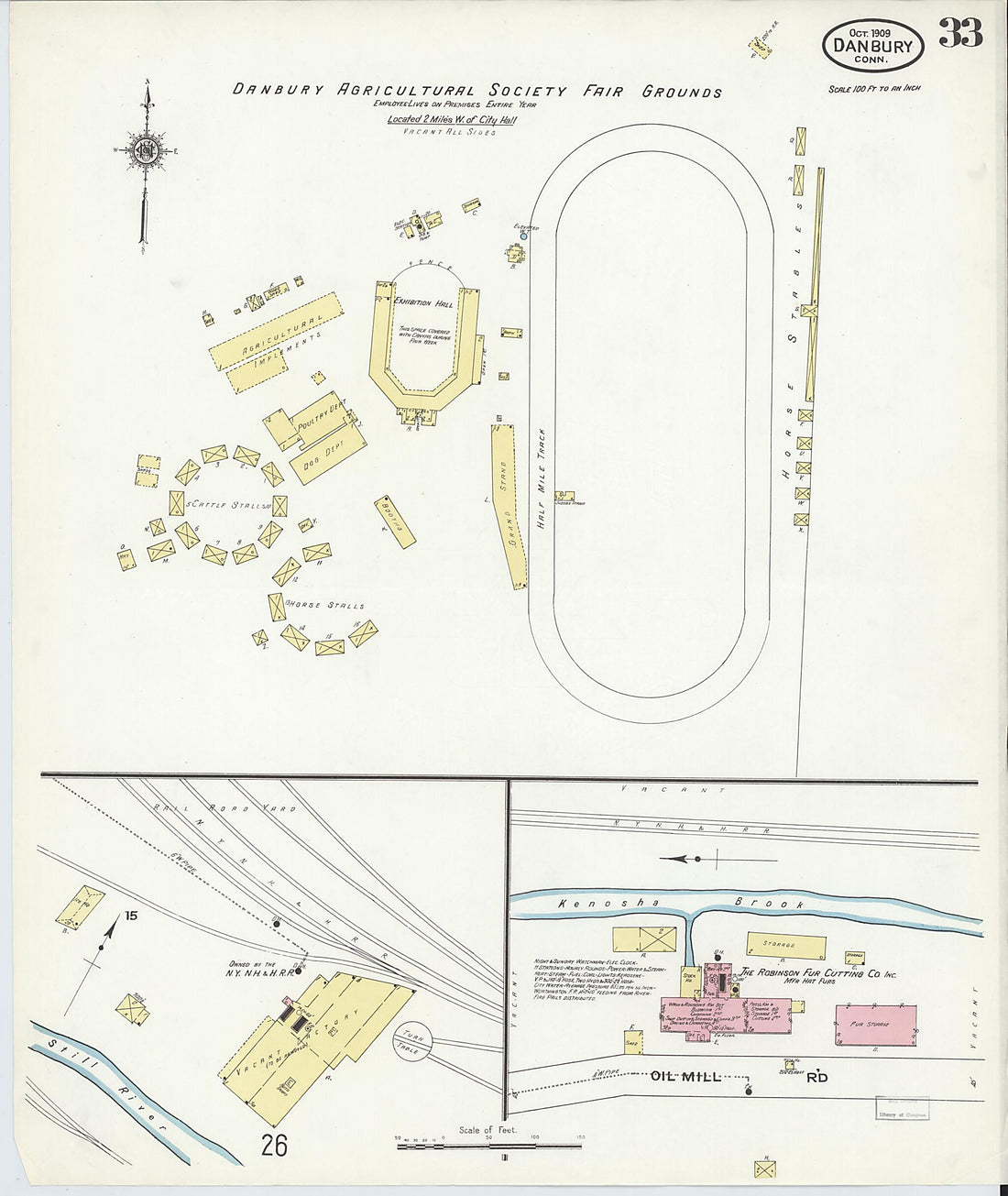 This old map of Danbury, Fairfield County, Connecticut was created by Sanborn Map Company in 1909