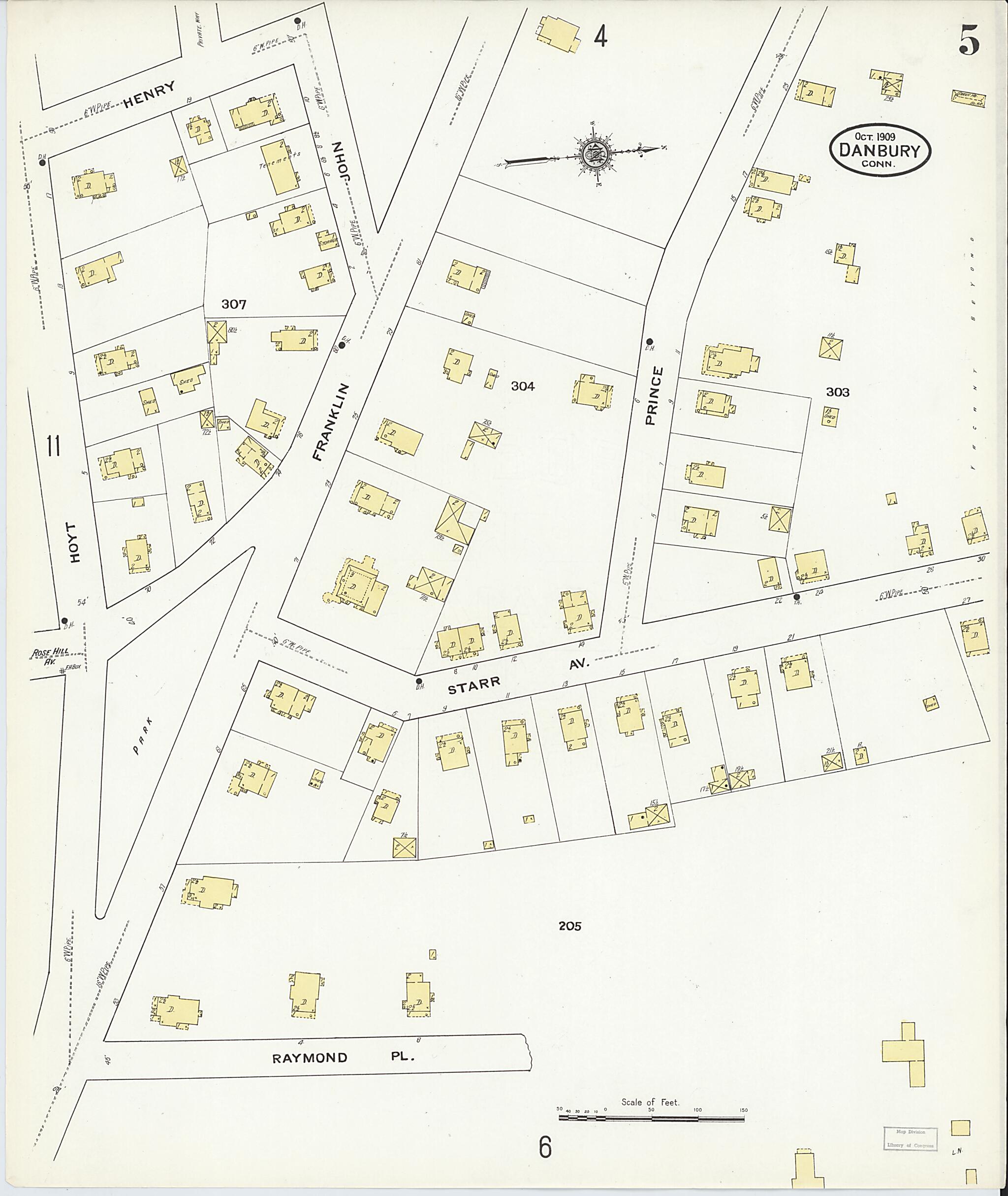 This old map of Danbury, Fairfield County, Connecticut was created by Sanborn Map Company in 1909