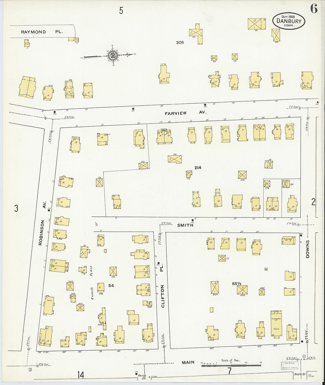 This old map of Danbury, Fairfield County, Connecticut was created by Sanborn Map Company in 1909