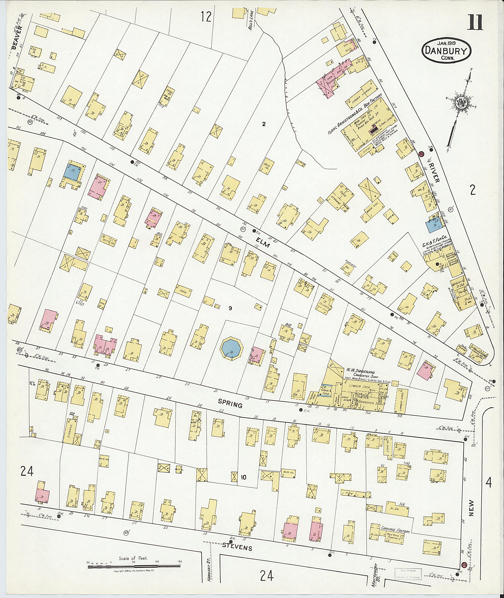 This old map of Danbury, Fairfield County, Connecticut was created by Sanborn Map Company in 1919