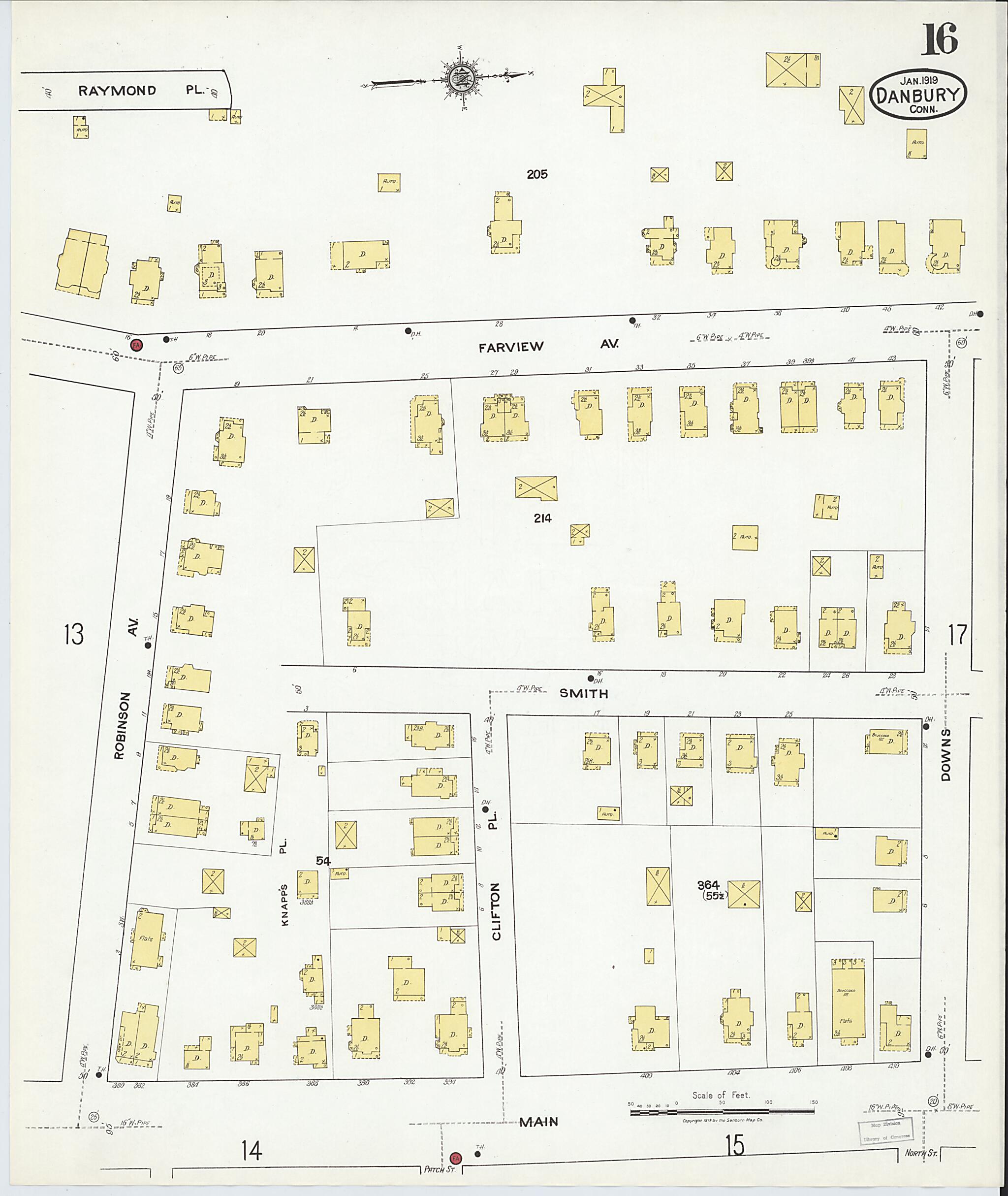 This old map of Danbury, Fairfield County, Connecticut was created by Sanborn Map Company in 1919