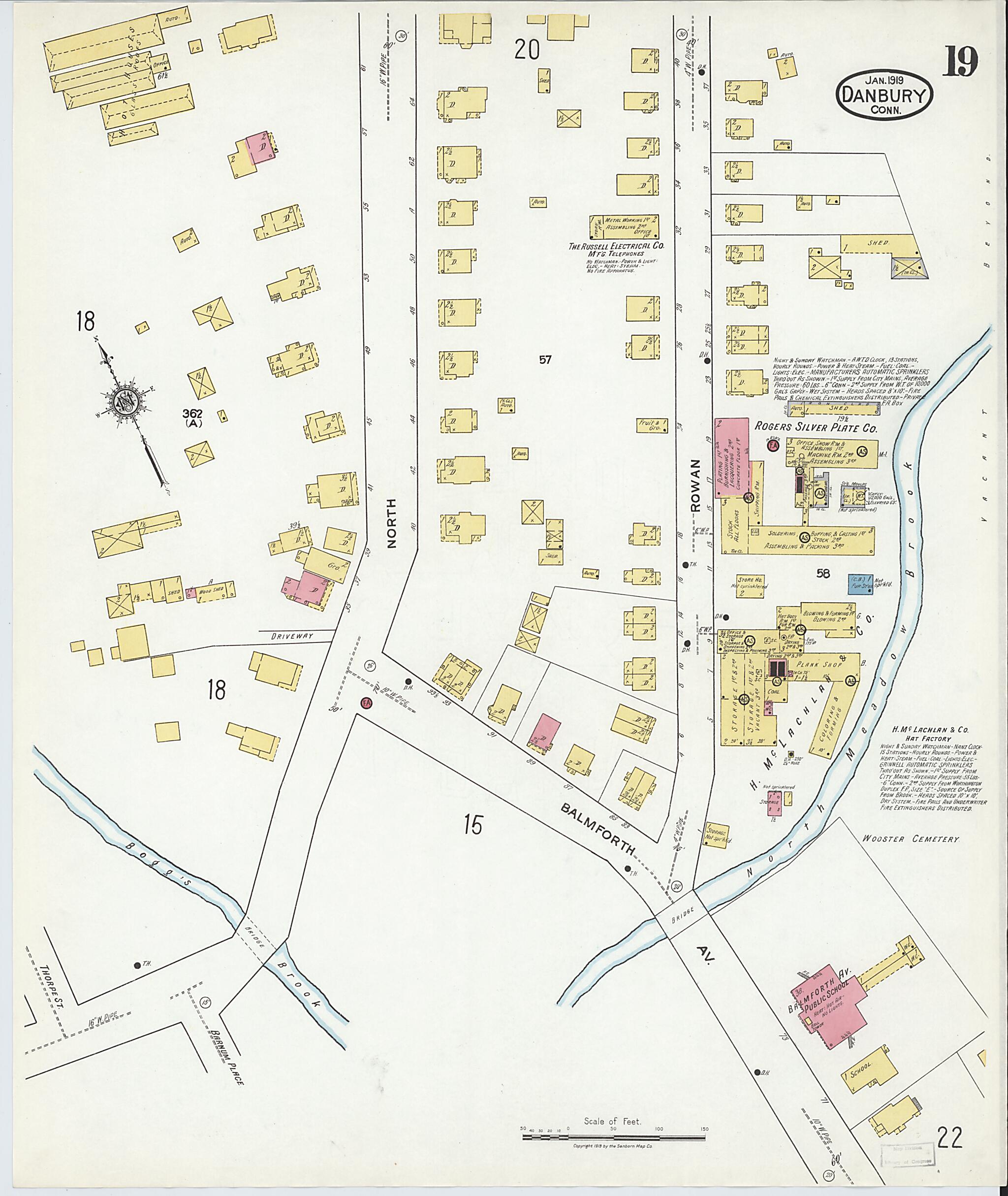 This old map of Danbury, Fairfield County, Connecticut was created by Sanborn Map Company in 1919