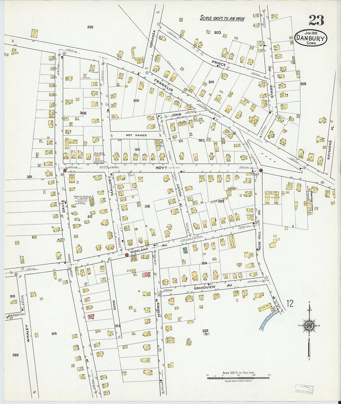 This old map of Danbury, Fairfield County, Connecticut was created by Sanborn Map Company in 1919