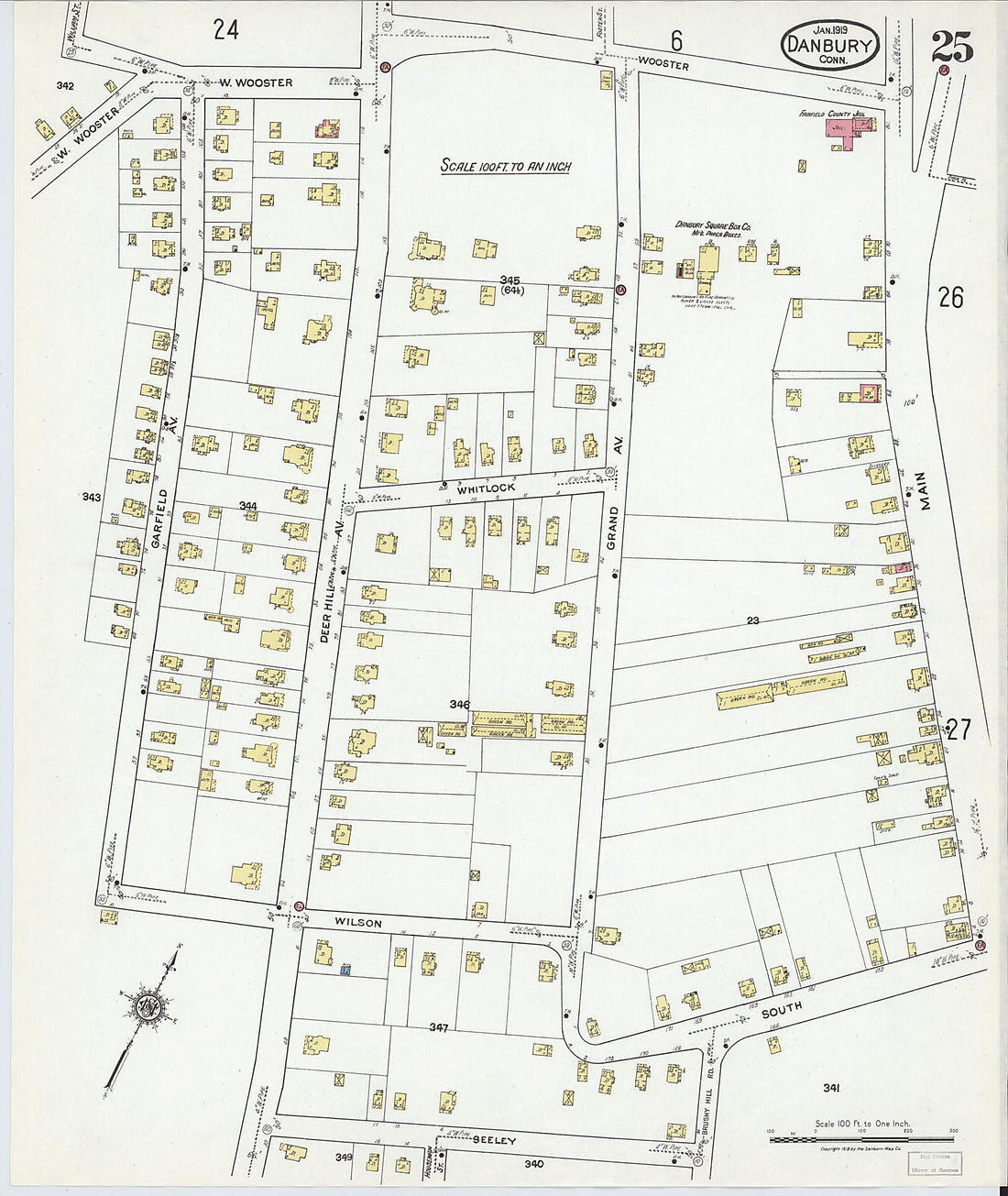 This old map of Danbury, Fairfield County, Connecticut was created by Sanborn Map Company in 1919