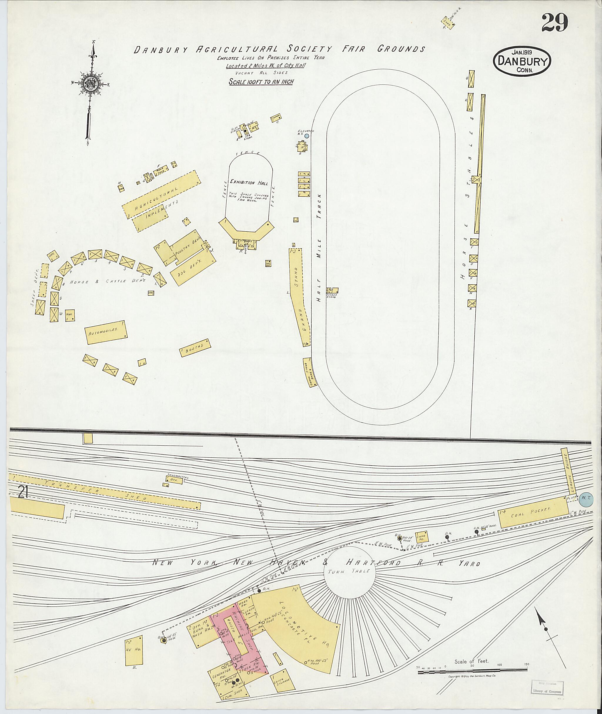 This old map of Danbury, Fairfield County, Connecticut was created by Sanborn Map Company in 1919