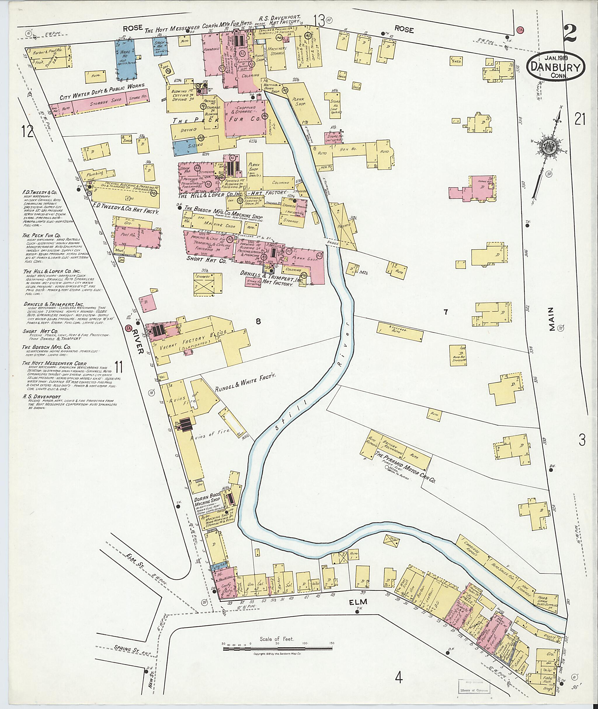 This old map of Danbury, Fairfield County, Connecticut was created by Sanborn Map Company in 1919