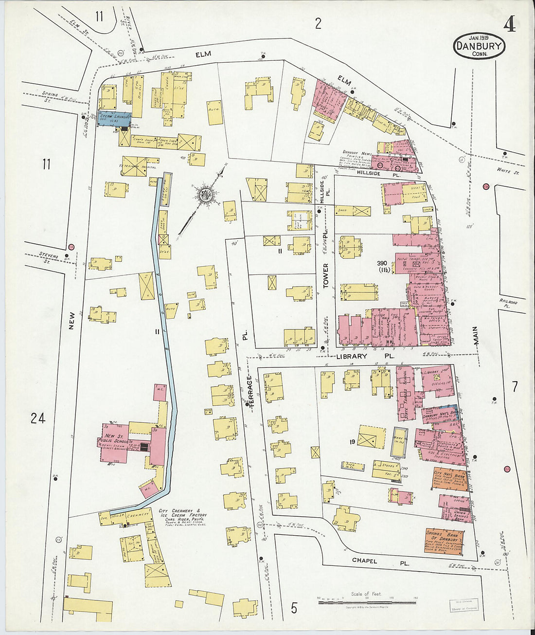 This old map of Danbury, Fairfield County, Connecticut was created by Sanborn Map Company in 1919