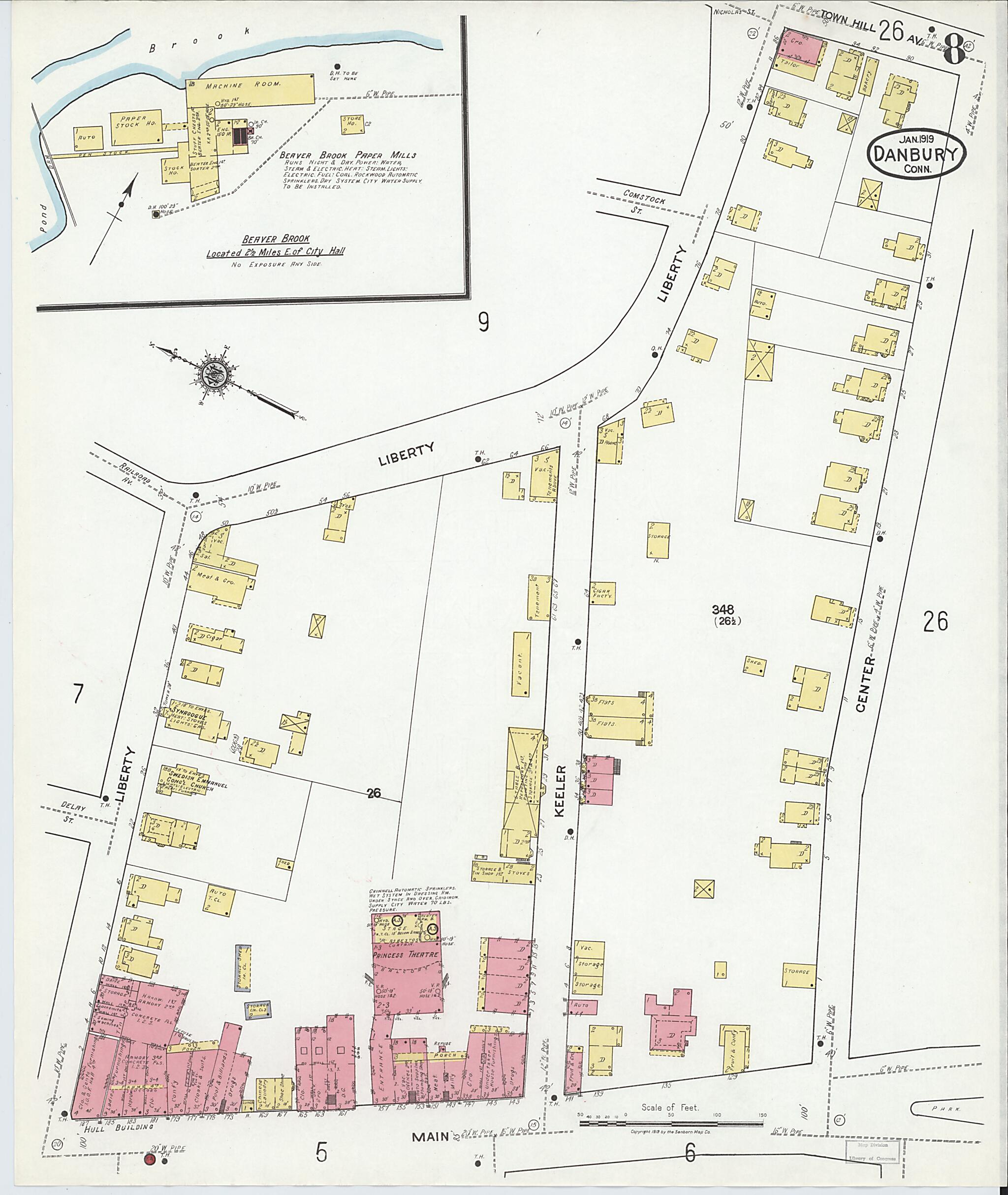 This old map of Danbury, Fairfield County, Connecticut was created by Sanborn Map Company in 1919