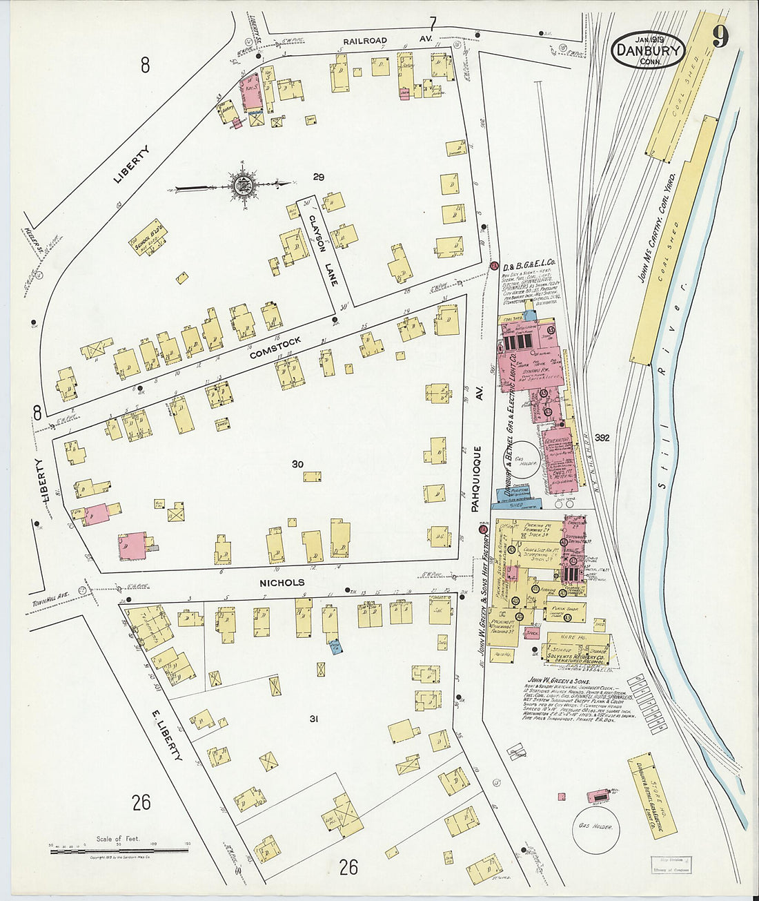 This old map of Danbury, Fairfield County, Connecticut was created by Sanborn Map Company in 1919