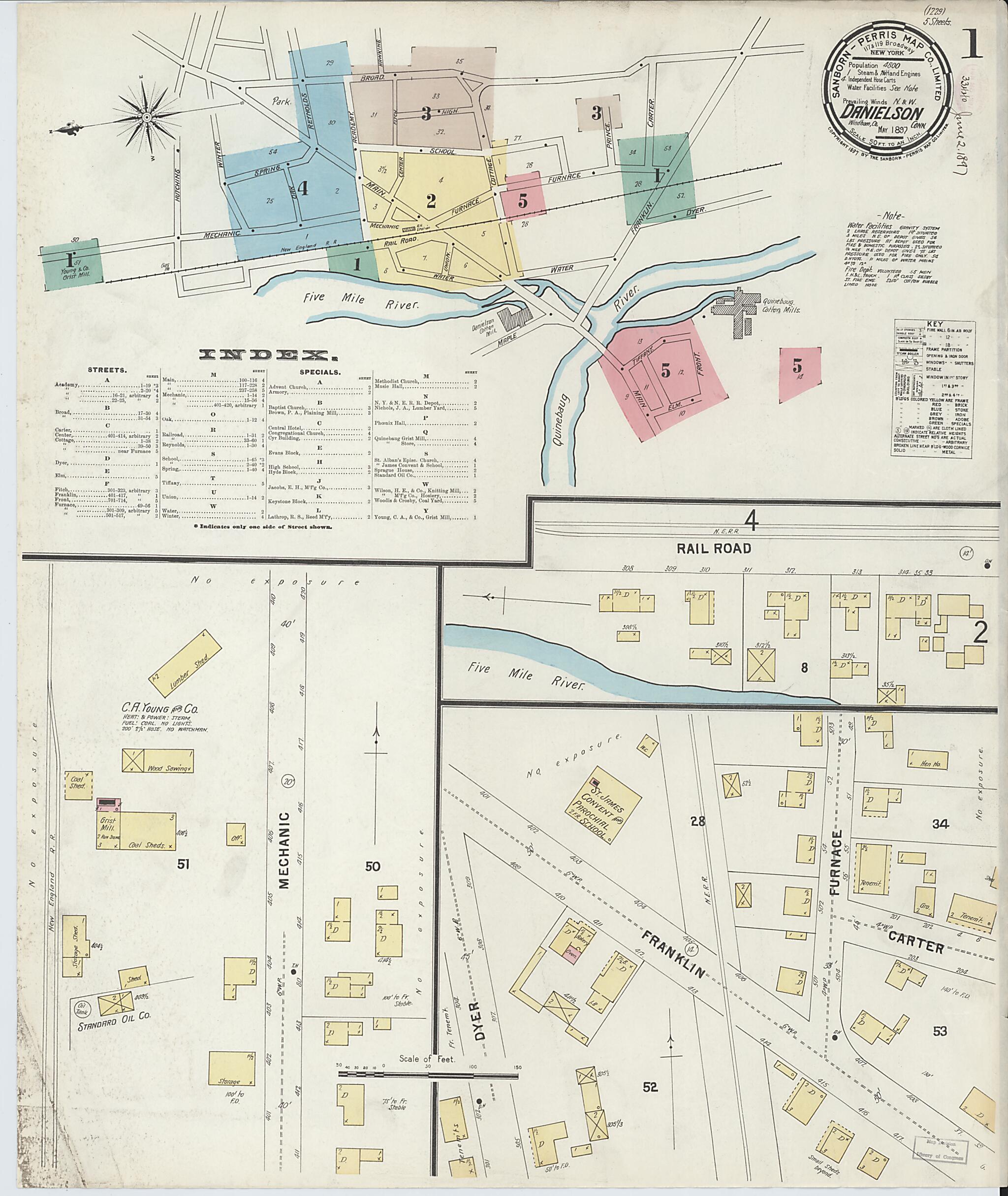 This old map of Danielson, Windham County, Connecticut was created by Sanborn Map Company in 1897