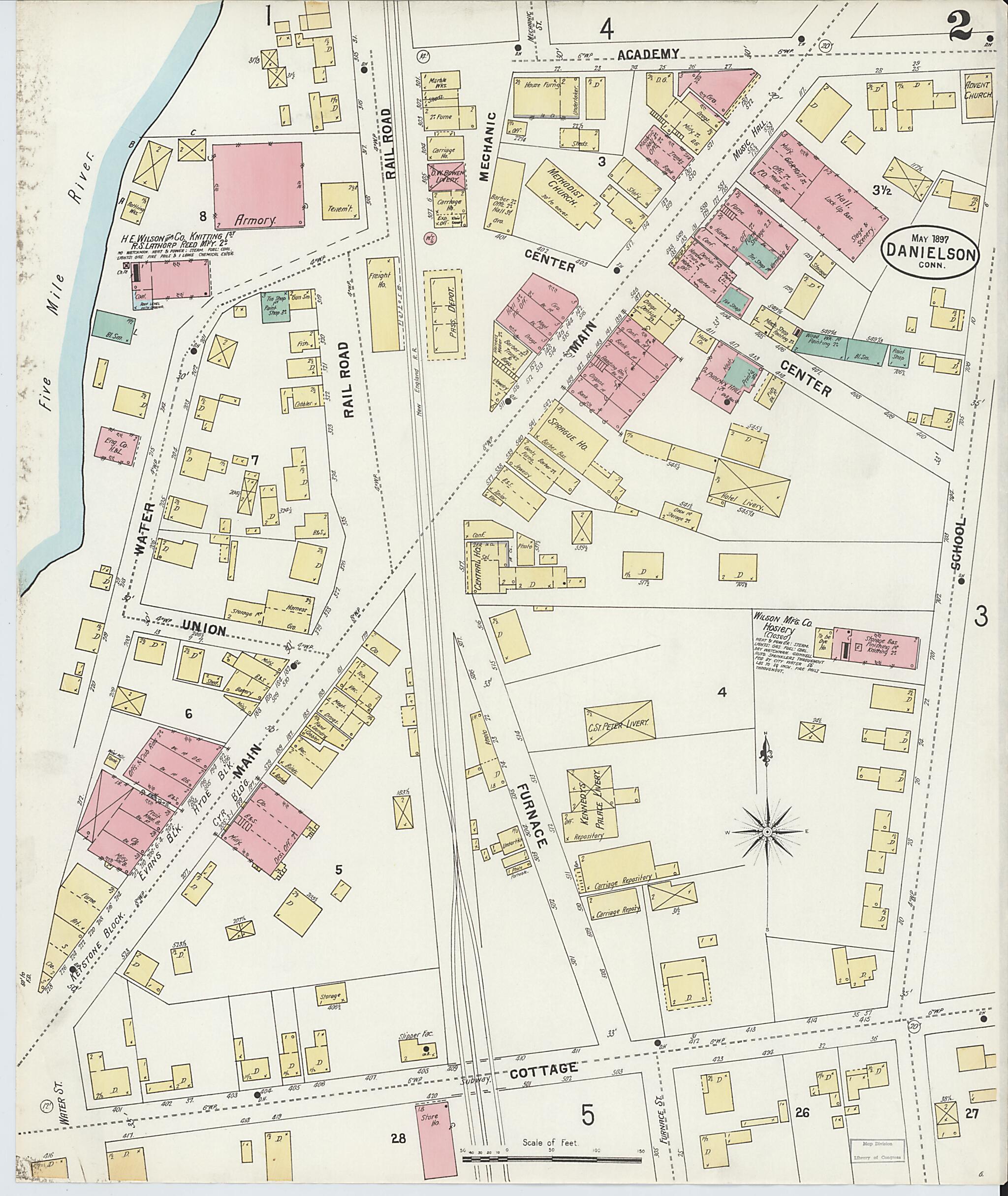 This old map of Danielson, Windham County, Connecticut was created by Sanborn Map Company in 1897