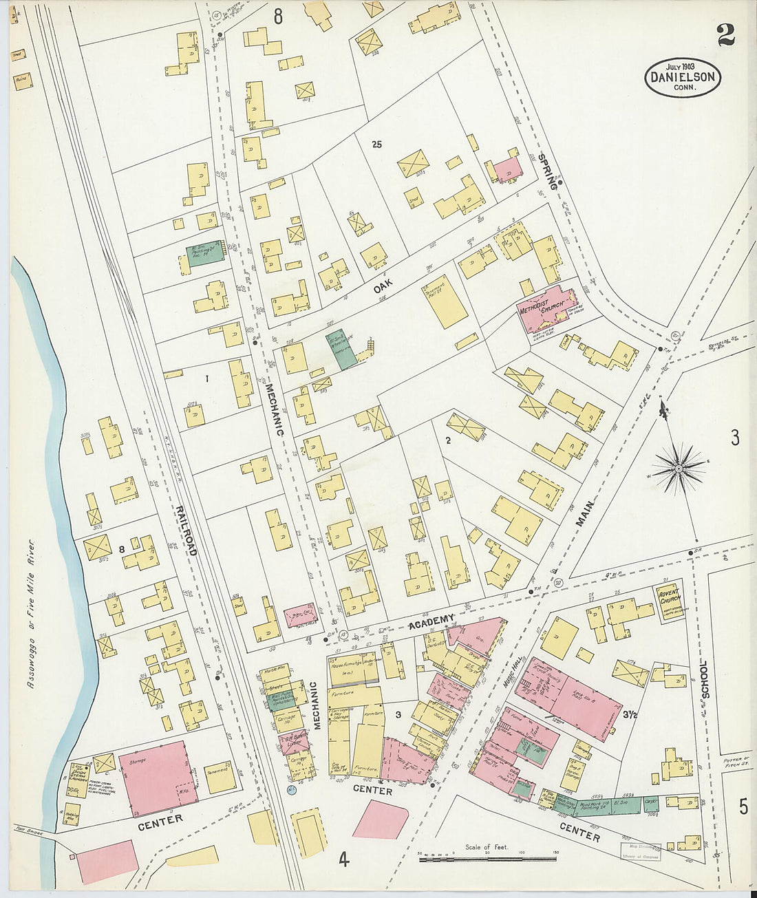 This old map of Danielson, Windham County, Connecticut was created by Sanborn Map Company in 1903