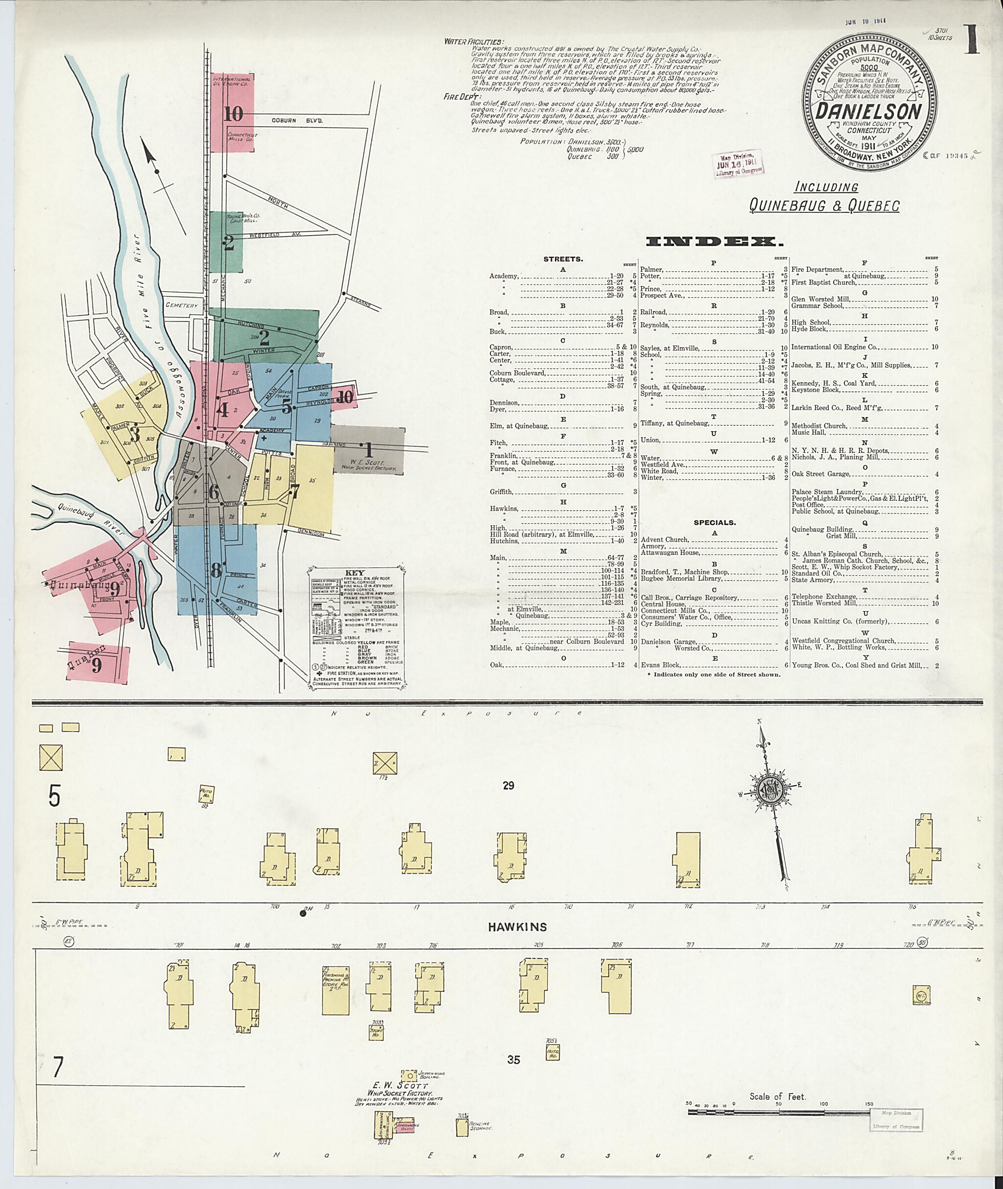 This old map of Quinebaug, Windham County, Connecticut was created by Sanborn Map Company in 1911