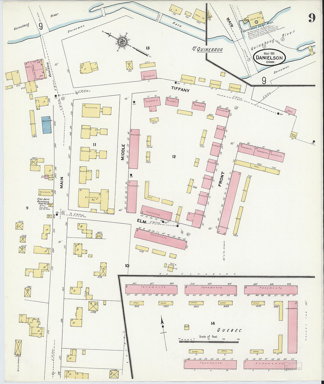 This old map of Quinebaug, Windham County, Connecticut was created by Sanborn Map Company in 1911