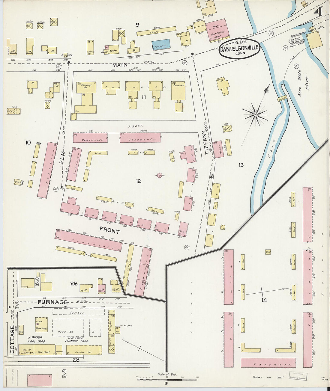 This old map of Danielsonville, Windham County, Connecticut was created by Sanborn Map Company in 1892