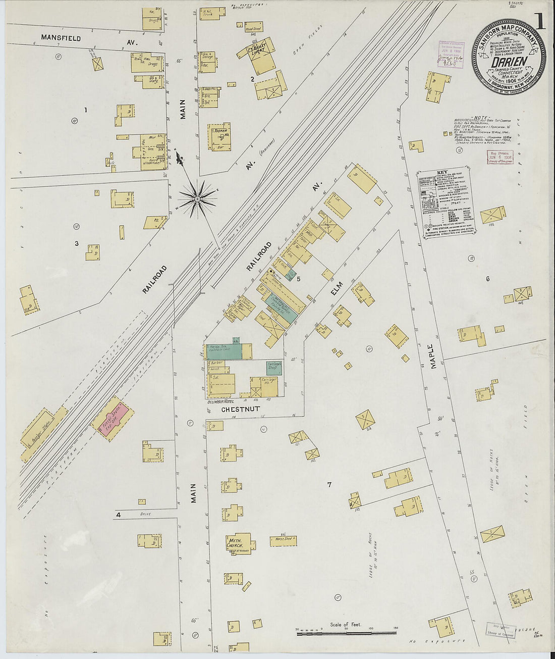 This old map of Darien, Fairfield County, Connecticut was created by Sanborn Map Company in 1906