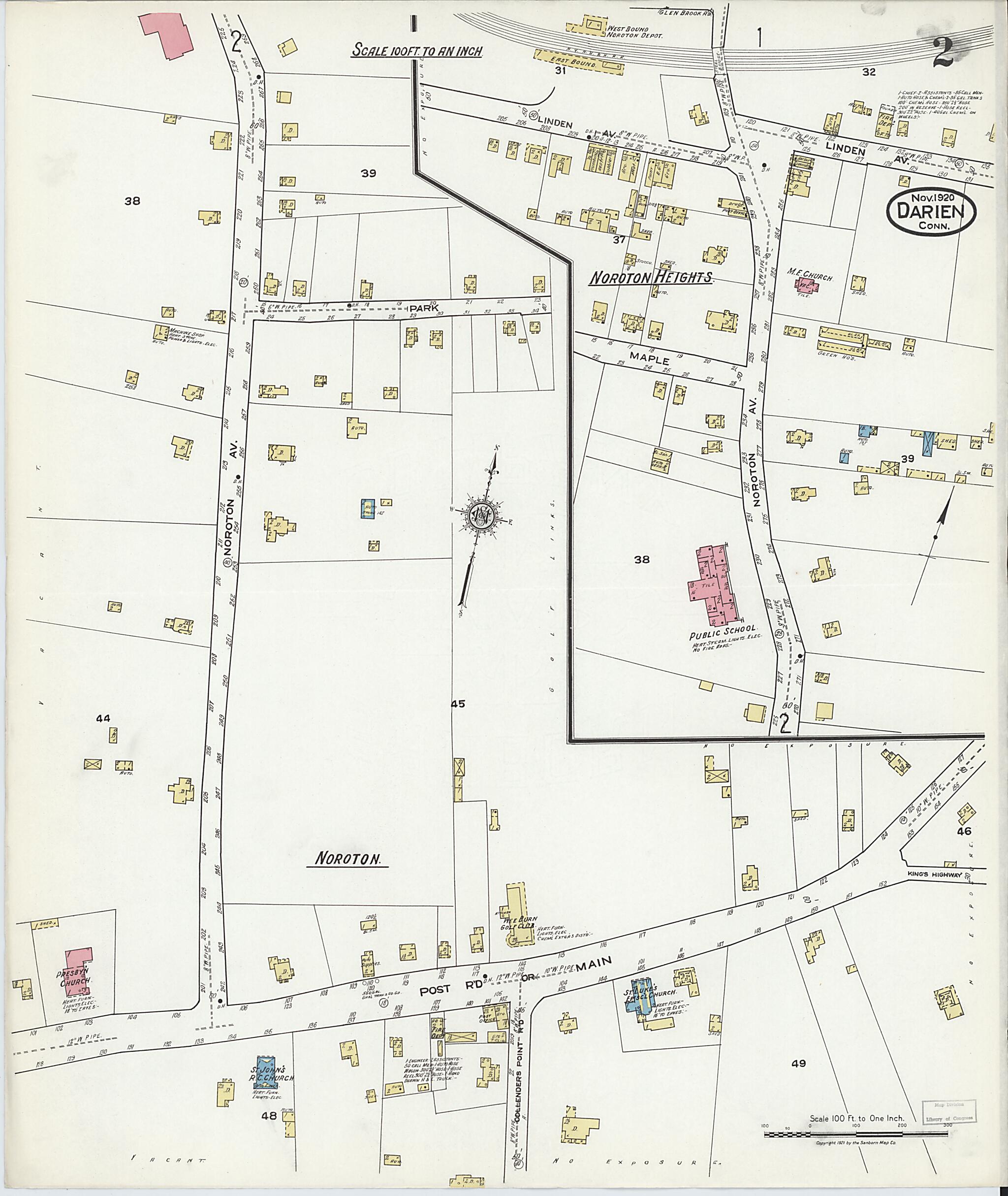 This old map of Noroton Heights, Fairfield County, Connecticut was created by Sanborn Map Company in 1920