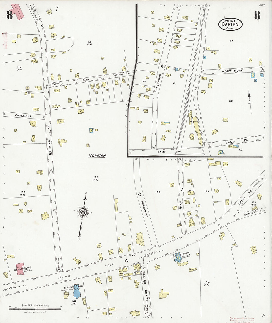 This old map of Noroton Heights, Fairfield County, Connecticut was created by Sanborn Map Company in 1928