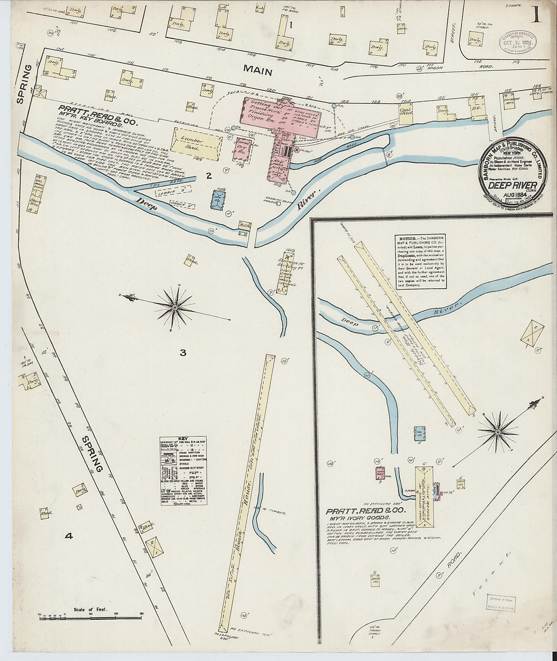 This old map of Deep River, Middlesex County, Connecticut was created by Sanborn Map Company in 1884