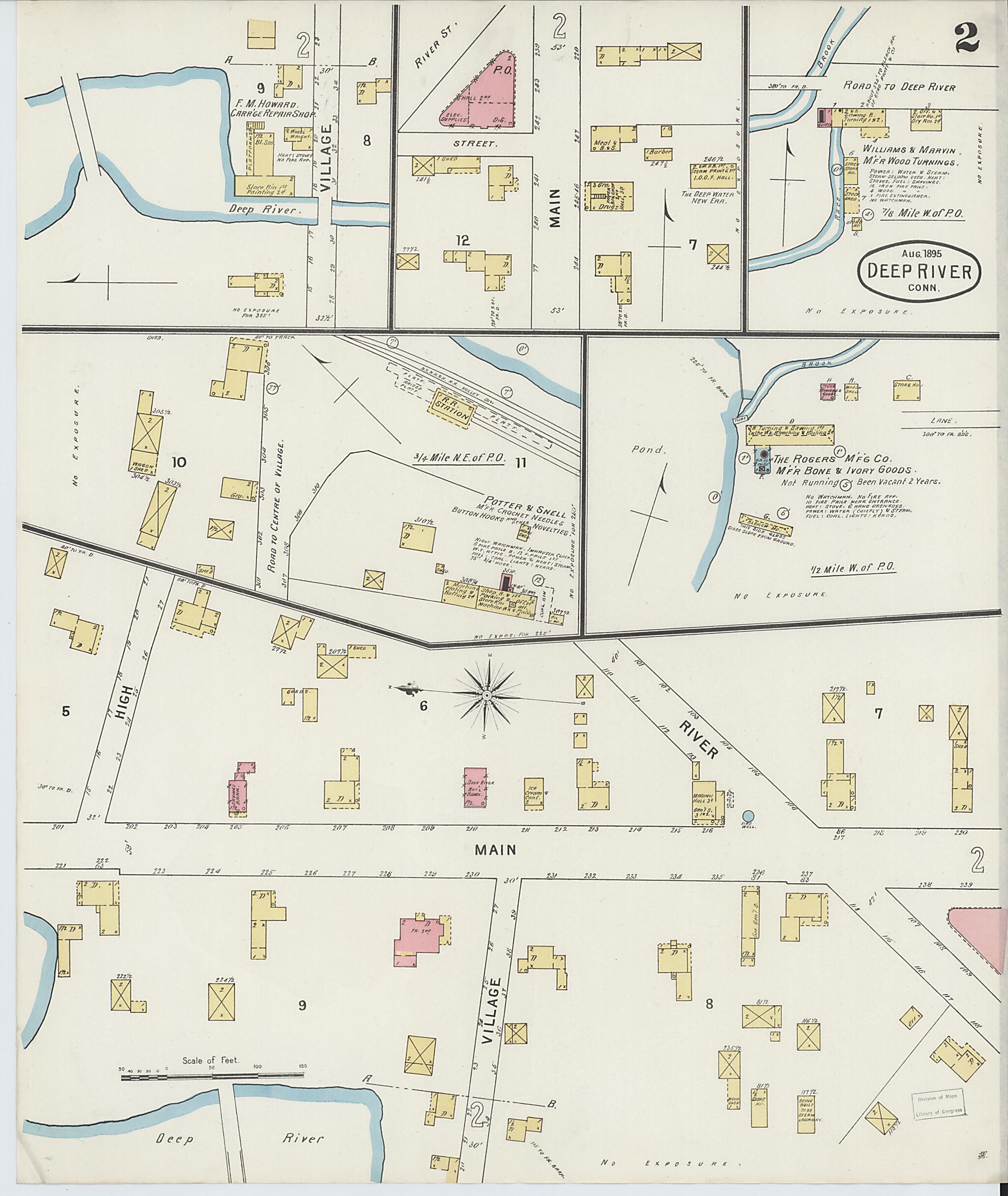 This old map of Deep River, Middlesex County, Connecticut was created by Sanborn Map Company in 1895