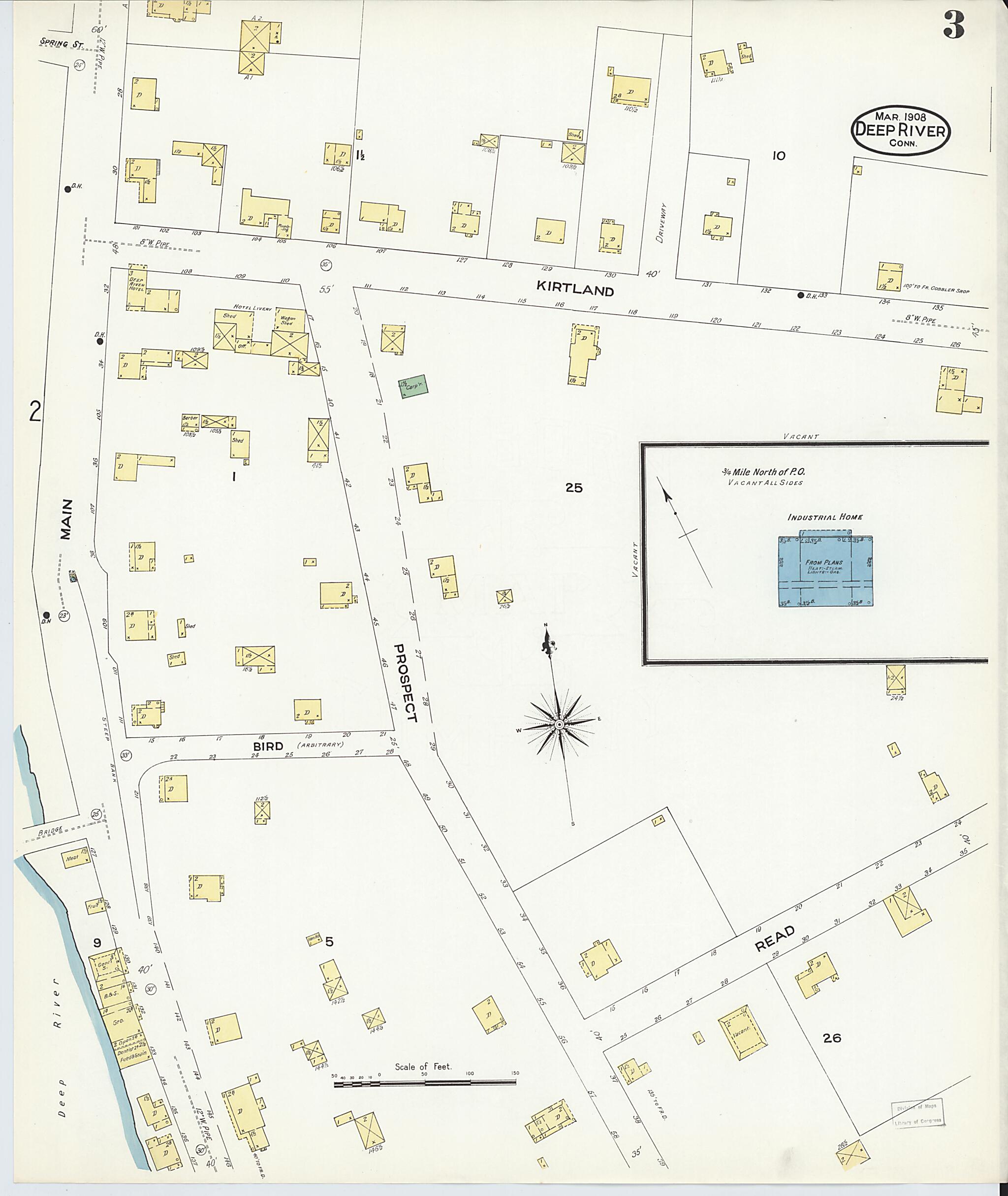 This old map of Deep River, Middlesex County, Connecticut was created by Sanborn Map Company in 1908