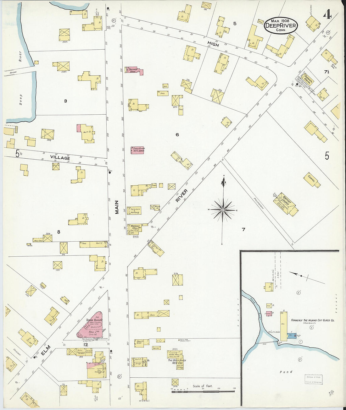 This old map of Deep River, Middlesex County, Connecticut was created by Sanborn Map Company in 1908